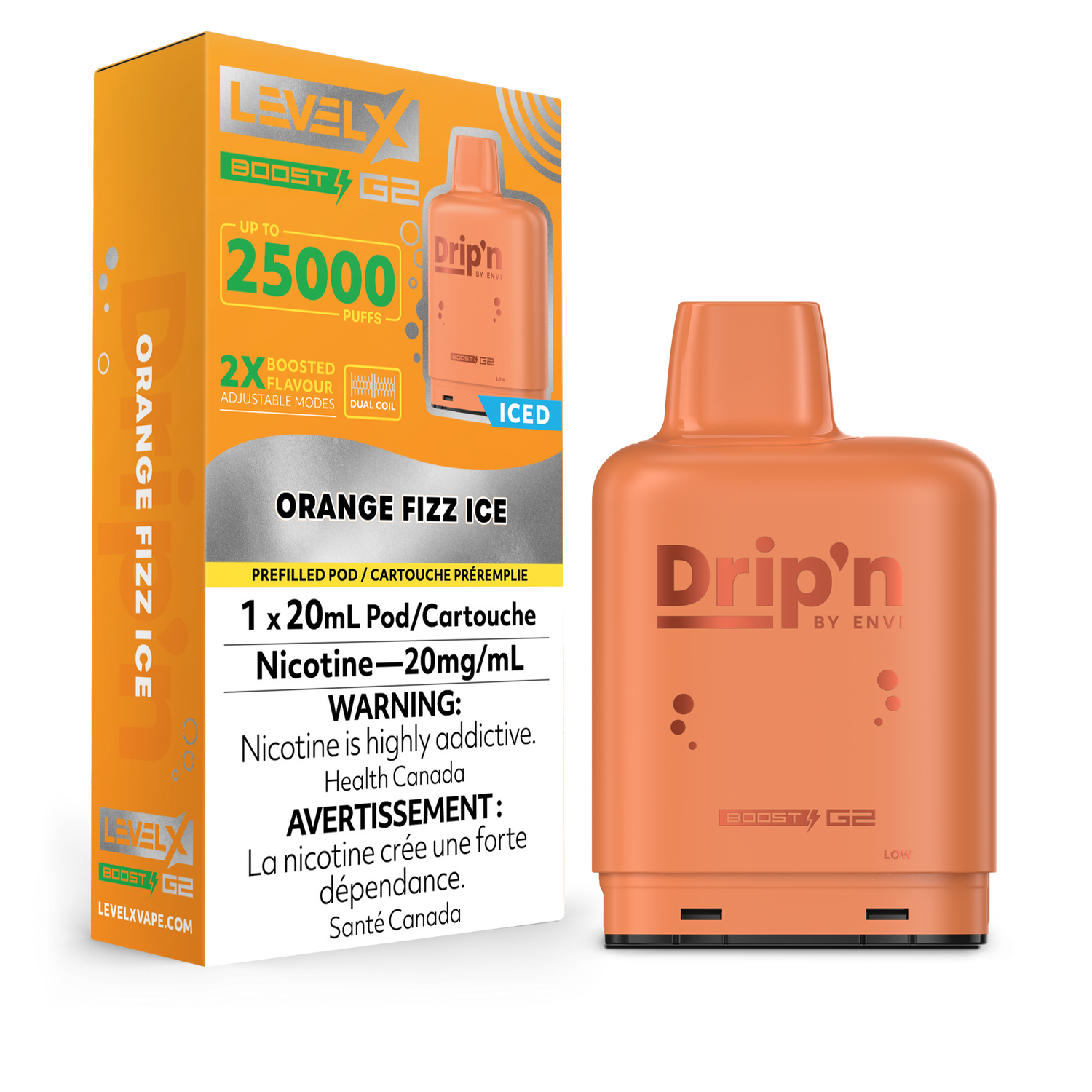 Orange Fizz Ice Drip&#39;n Level X Boost Pod, Nicotine: 20mg
