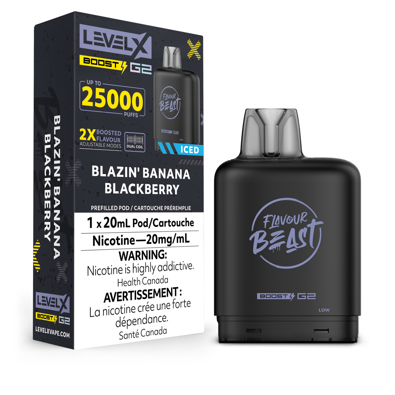Blazin&#39; Banana Blackberry Iced Flavour Beast Level X Boost Pod, Nicotine: 20mg