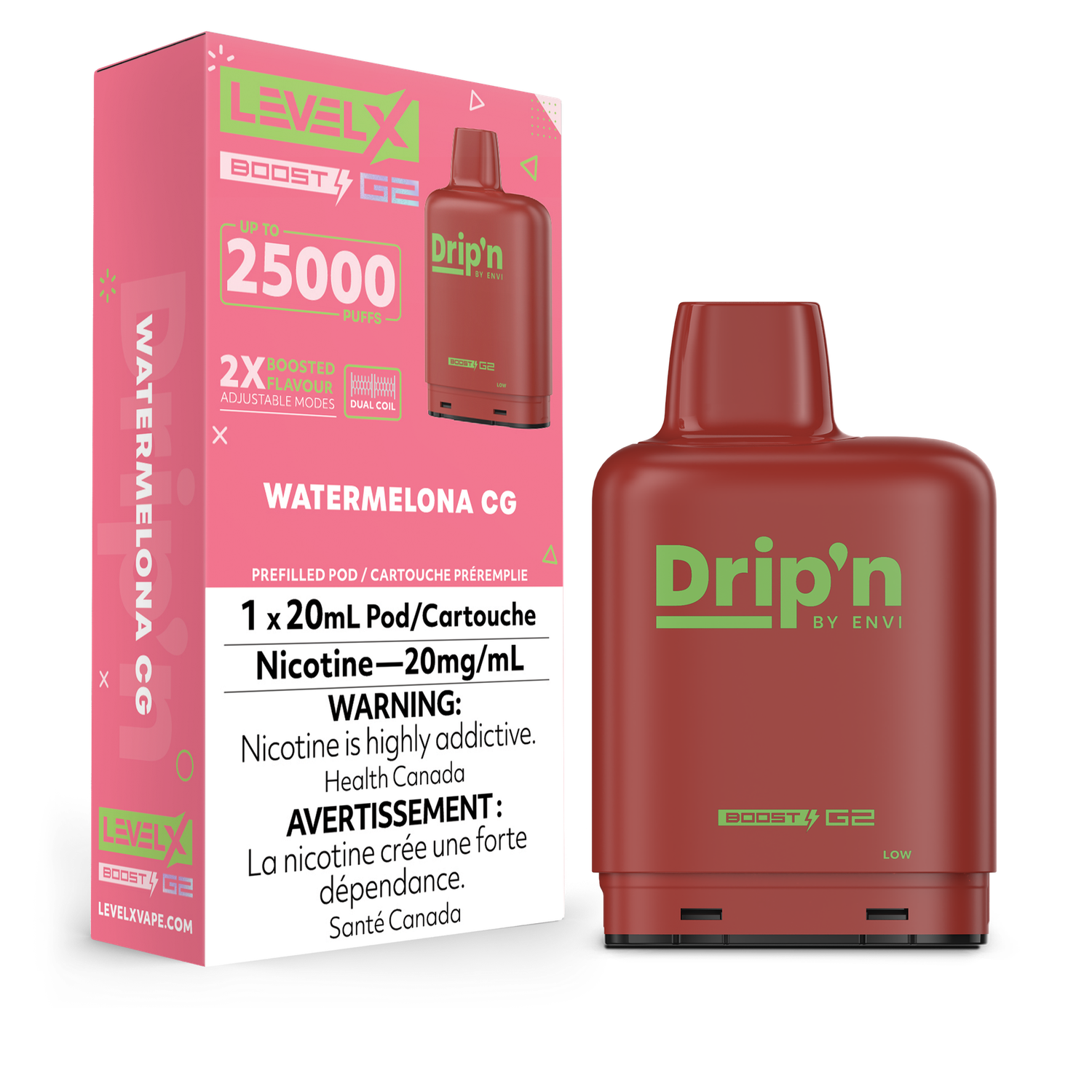 Watermelona CG Drip&#39;n Level X Boost Pod, Nicotine: 20mg (Discontinued)