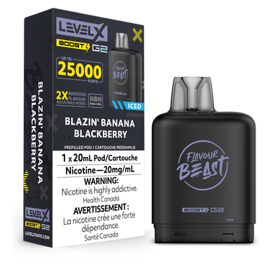 Blazin&#39; Banana Blackberry Iced Flavour Beast Level X Boost Pod
