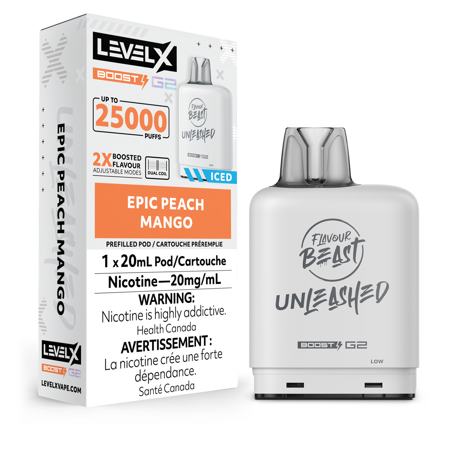 Epic Peach Mango Flavour Beast Unleashed Level X Boost Pod, Nicotine: 20mg