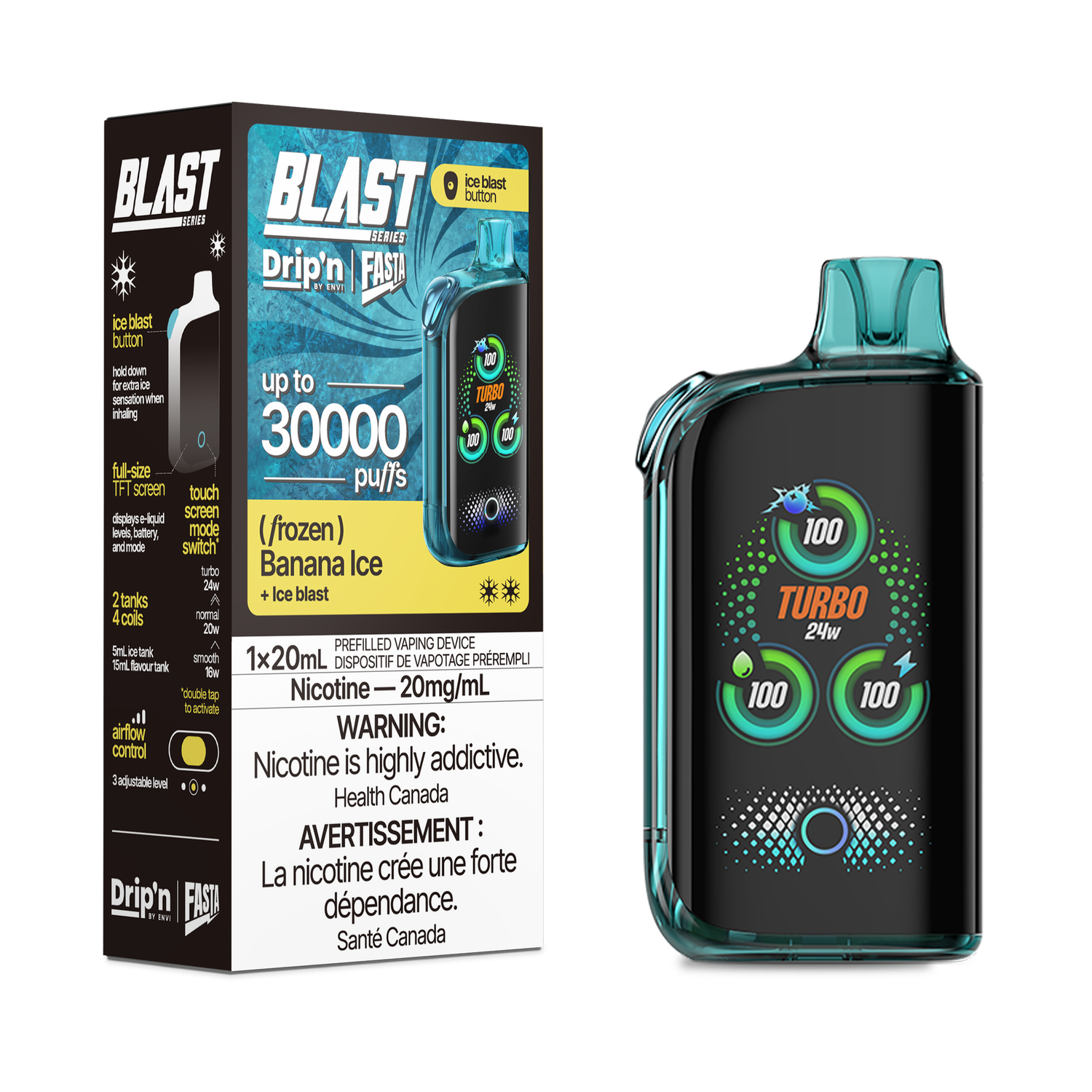 Banana Ice - Drip&#39;n Blast Series by Envi 30K Disposable, Nicotine: 20mg