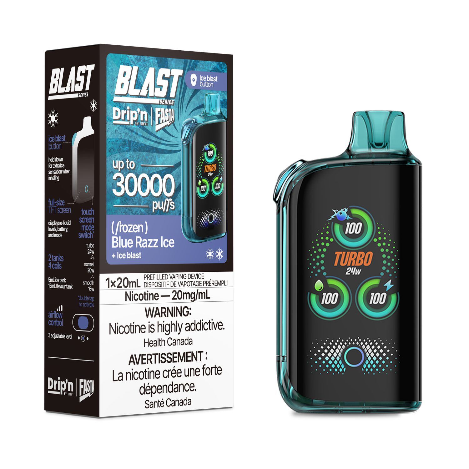 Blue Razz Ice - Drip&#39;n Blast Series by Envi 30K Disposable, Nicotine: 20mg