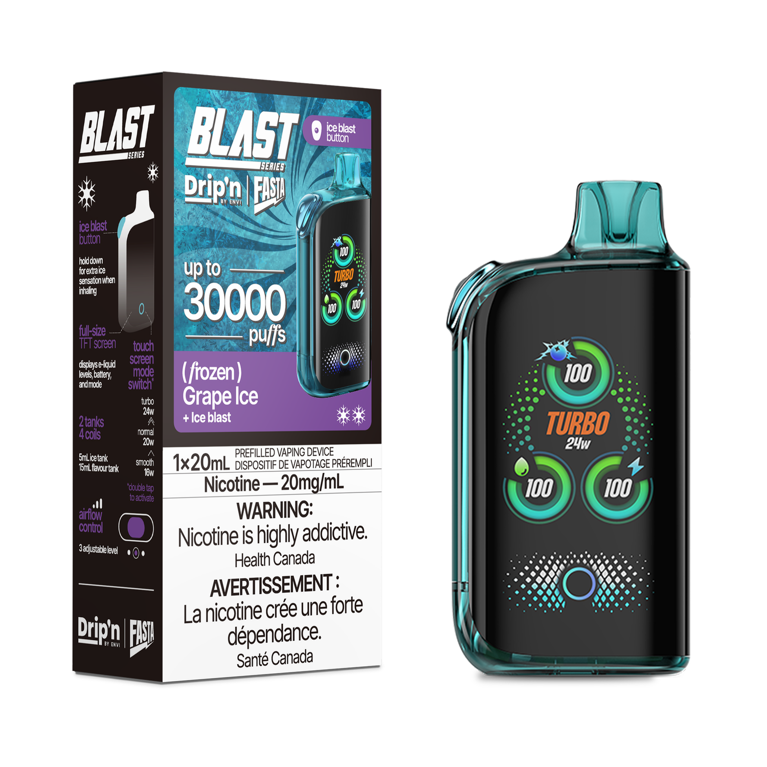 Grape Ice -  Drip&#39;n Blast Series by Envi 30K Disposable, Nicotine: 20mg