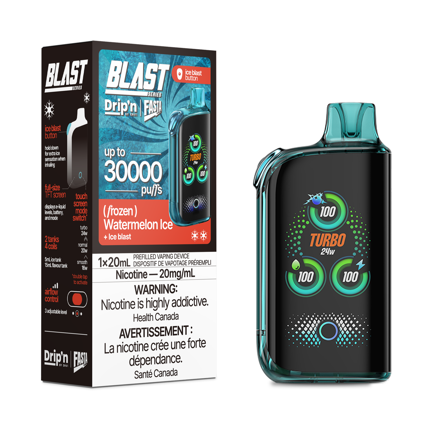 Watermelon Ice -  Drip&#39;n Blast Series by Envi 30K Disposable, Nicotine: 20mg