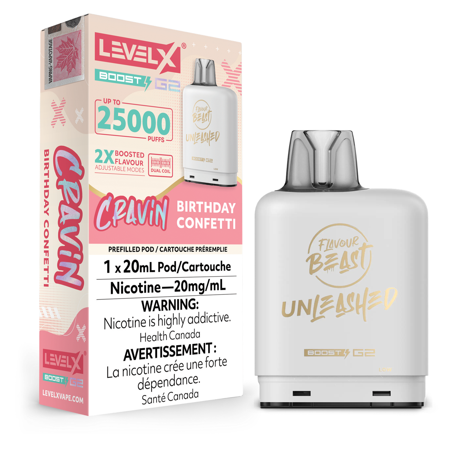Cravin&#39; Birthday Confetti Flavour Beast Unleashed Level X Boost Pod, Nicotine: 20mg