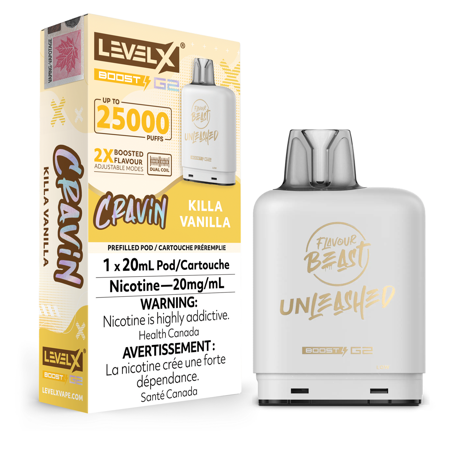 Cravin&#39; Killa Vanilla Flavour Beast Unleashed Level X Boost Pod, Nicotine: 20mg