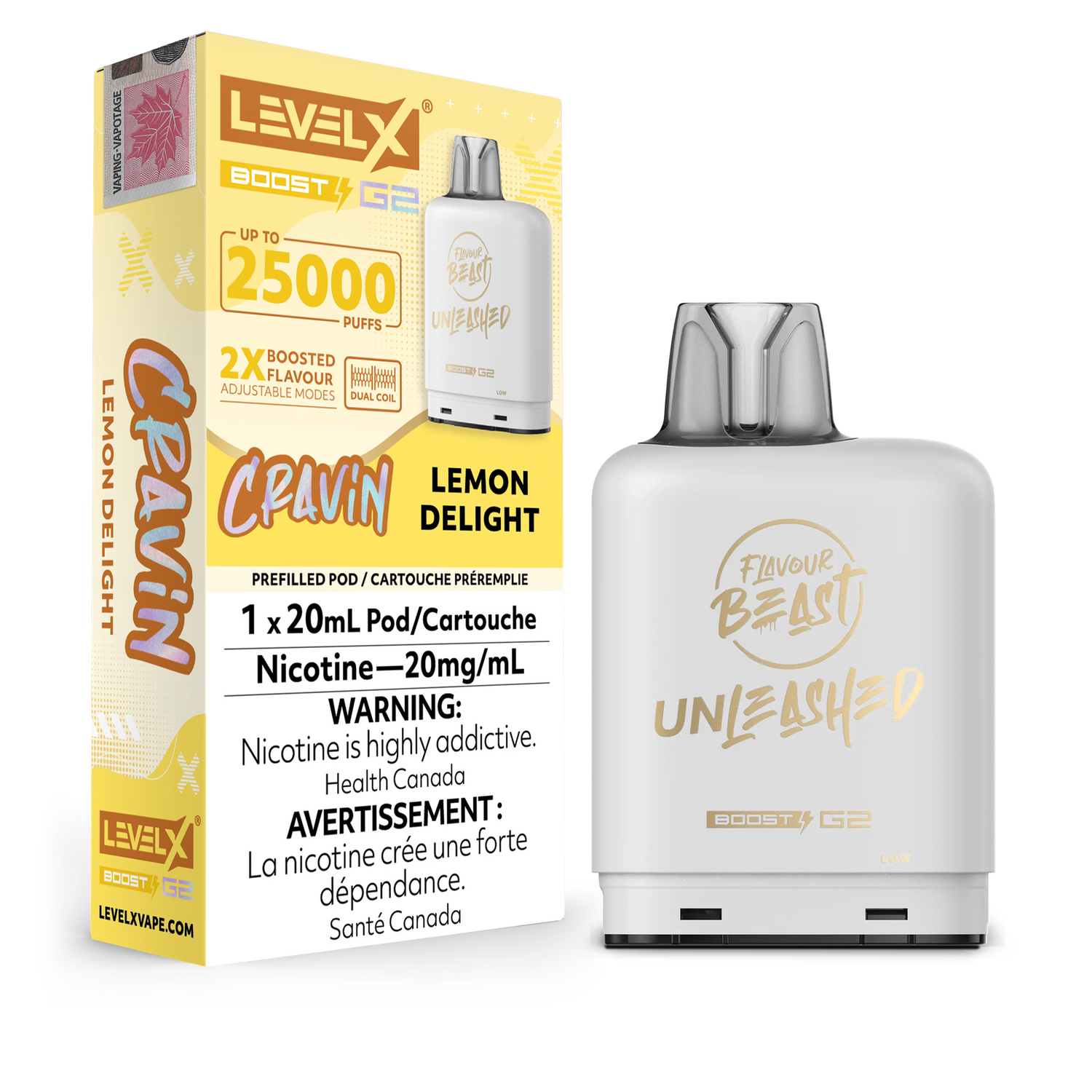 Cravin&#39; Lemon Delight Flavour Beast Unleashed Level X Boost Pod, Nicotine: 20mg