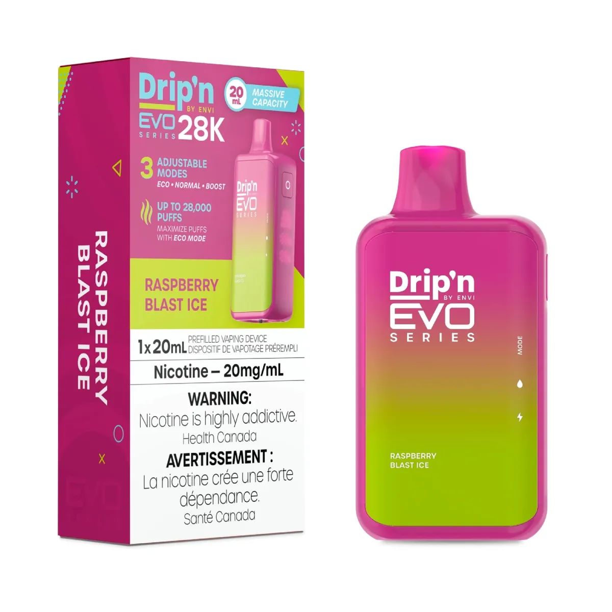 Raspberry Blast Ice - Drip&#39;n by Envi Evo Series 28K Disposable, Nicotine: 20mg