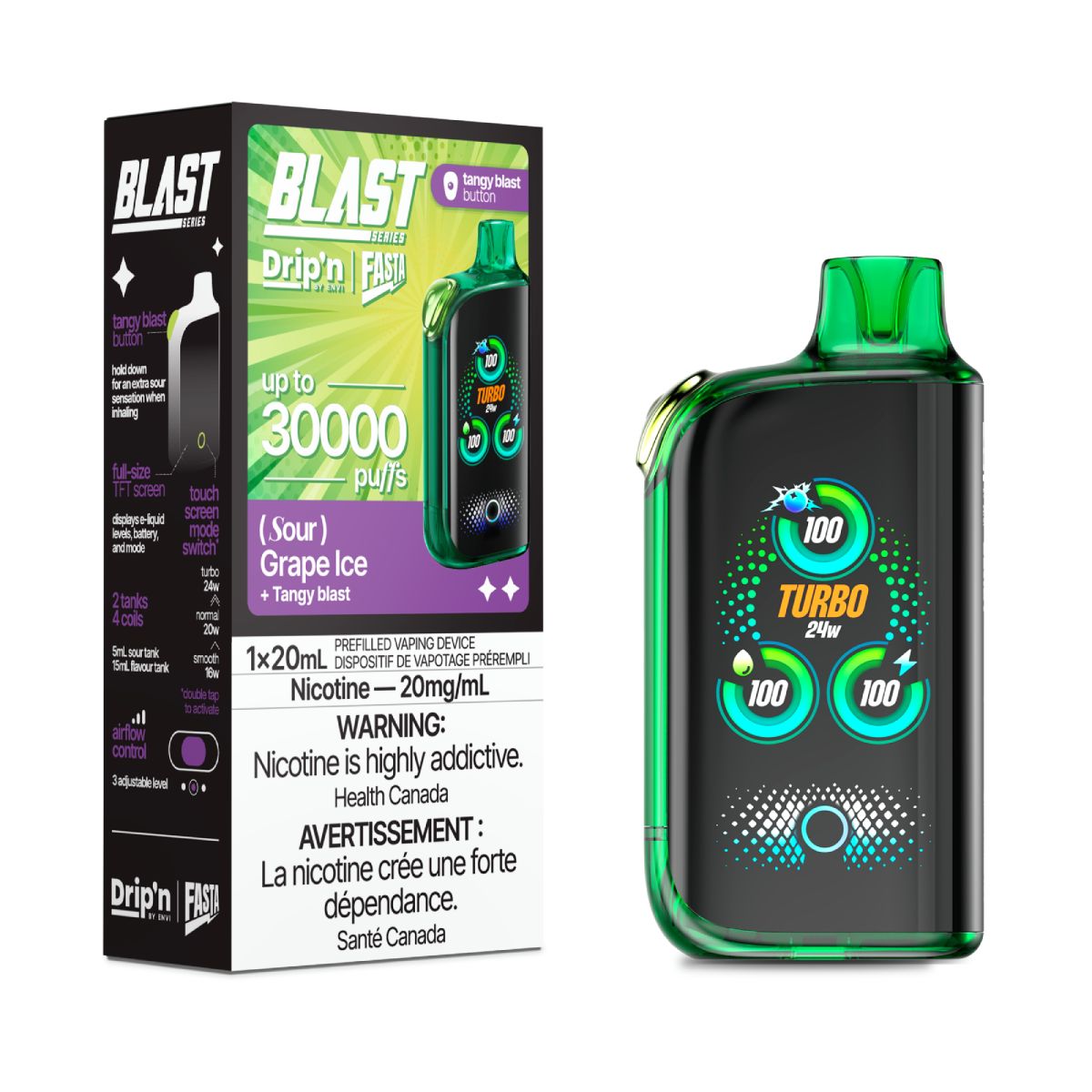 Sour Grape Ice - Drip&#39;n Blast Series by Envi 30K Disposable, Nicotine: 20mg