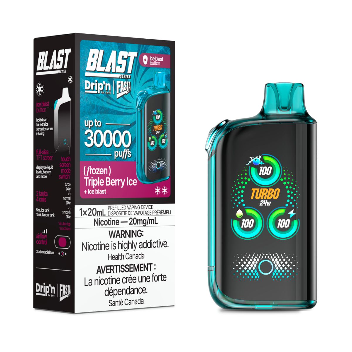 Triple Berry Ice - Drip&#39;n Blast Series by Envi 30K Disposable, Nicotine: 20mg