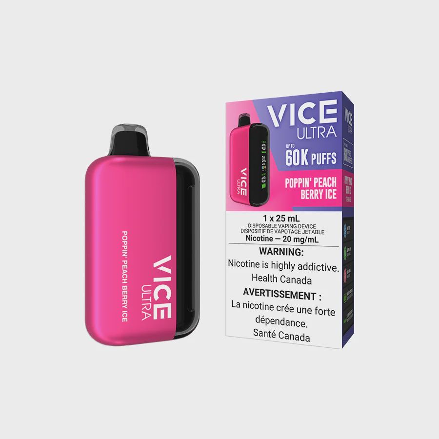 Poppin&#39; Peach Berry Ice - Vice Ultra Disposable, Nicotine: 20mg