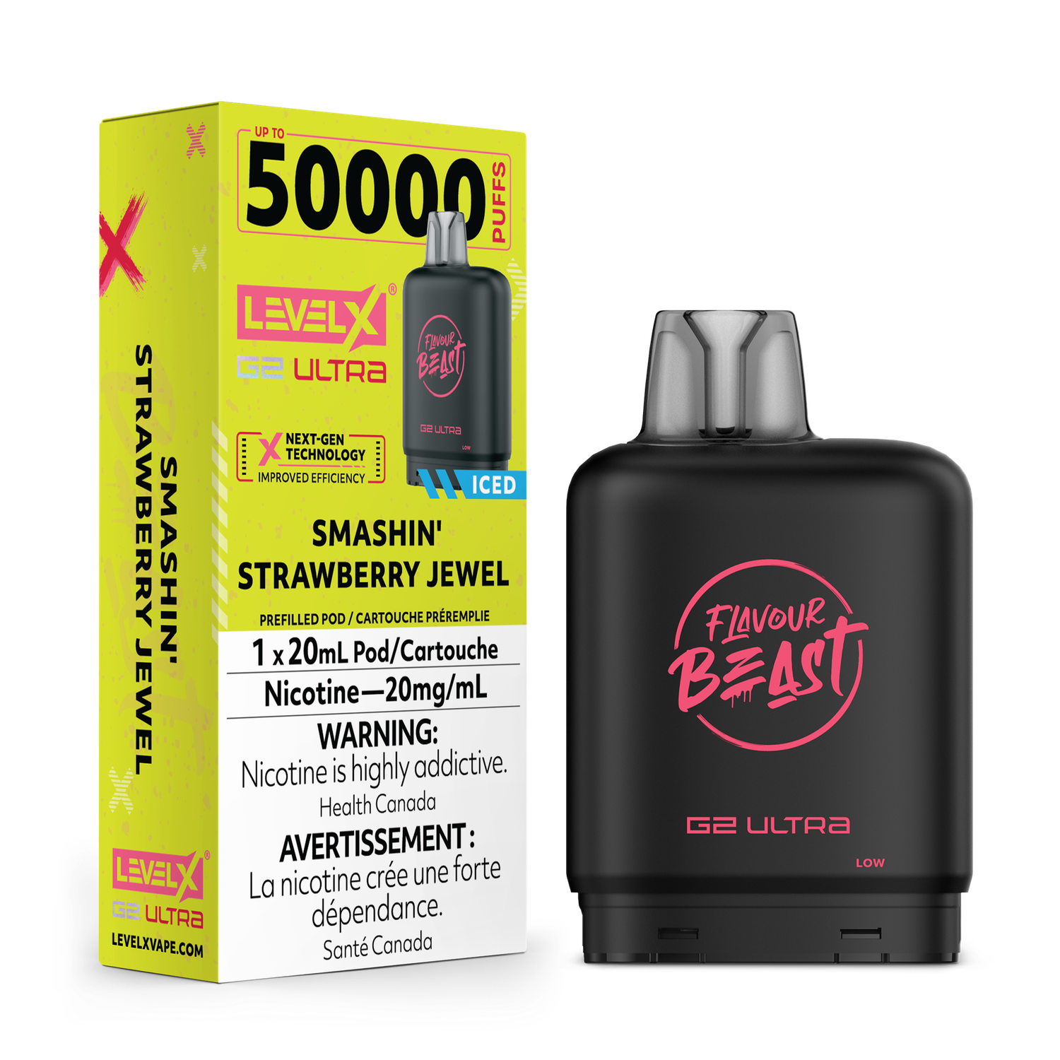 Smashin&#39; Strawberry Jewel Flavour Beast Level X G2 Ultra Pod, Nicotine: 20mg