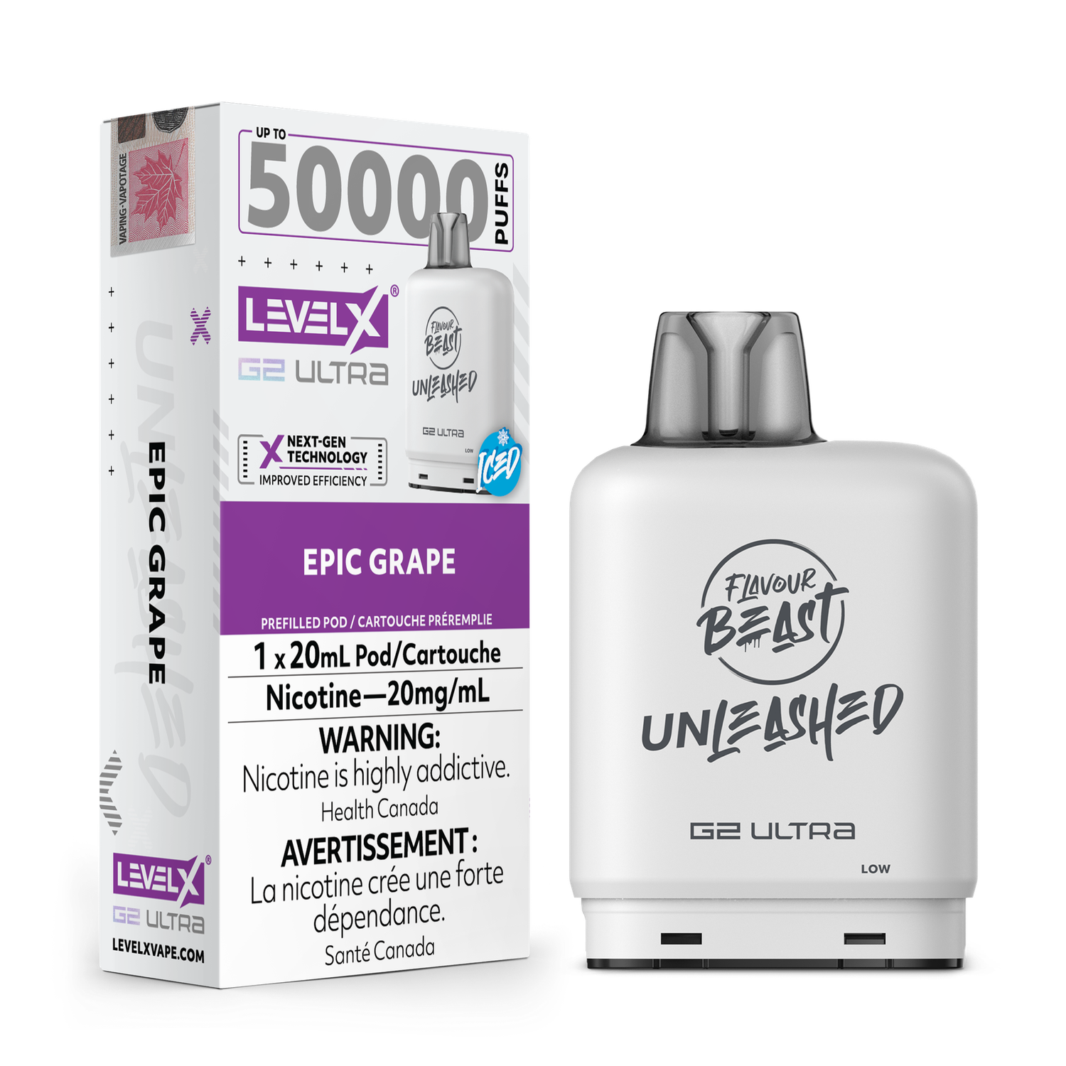 Epic Grape Flavour Beast Unleashed Level X G2 Ultra Pod, Nicotine: 20mg