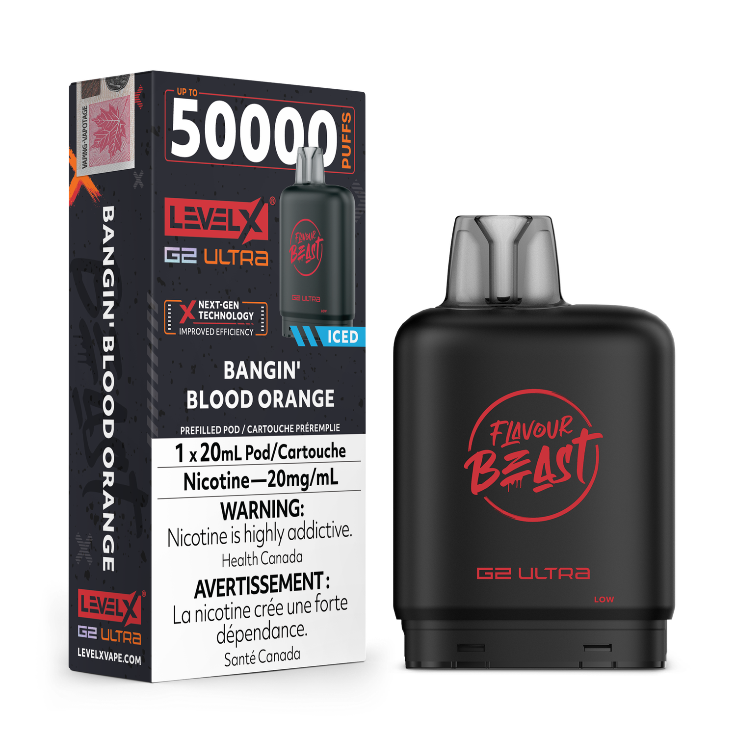 Bangin&#39; Blood Orange Flavour Beast Level X G2 Ultra Pod, Nicotine: 20mg