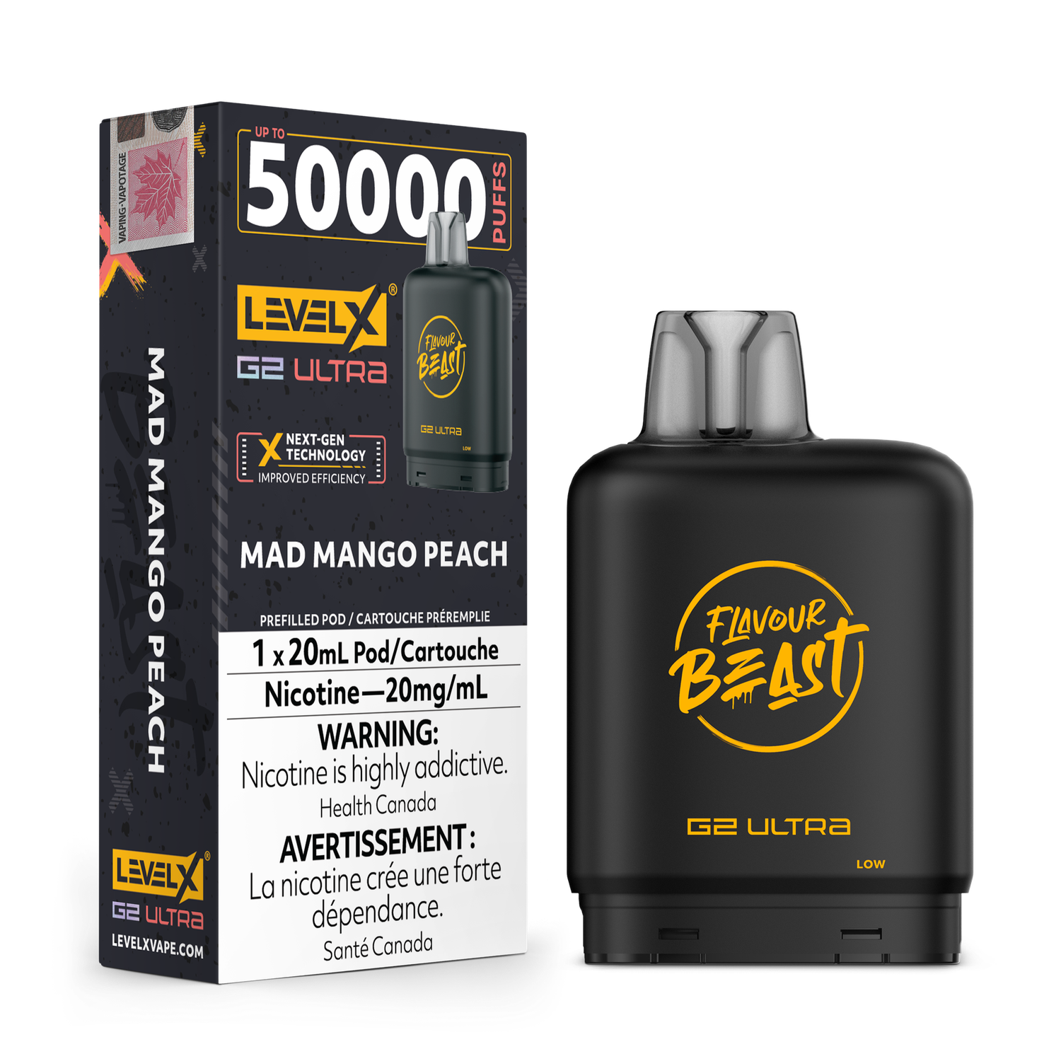Mad Mango Peach Flavour Beast Level X G2 Ultra Pod, Nicotine: 20mg