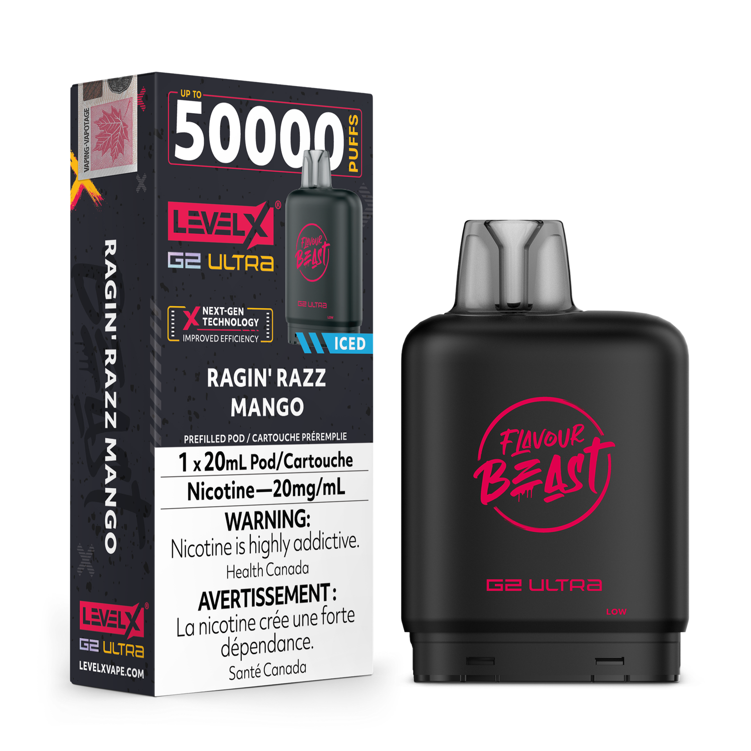 Ragin&#39; Razz Mango Flavour Beast Level X G2 Ultra Pod, Nicotine: 20mg