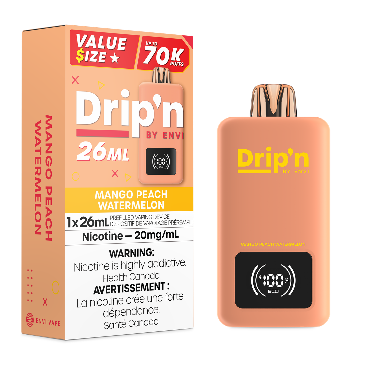 Mango Peach Watermelon - Drip&#39;n by Envi 26mL Disposable, Nicotine: 20mg