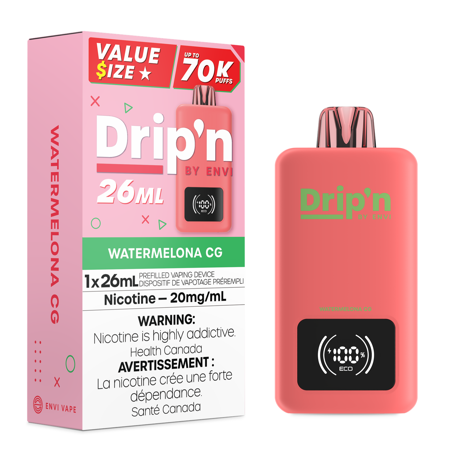 Watermelona CG - Drip&#39;n by Envi 26mL Disposable, Nicotine: 20mg