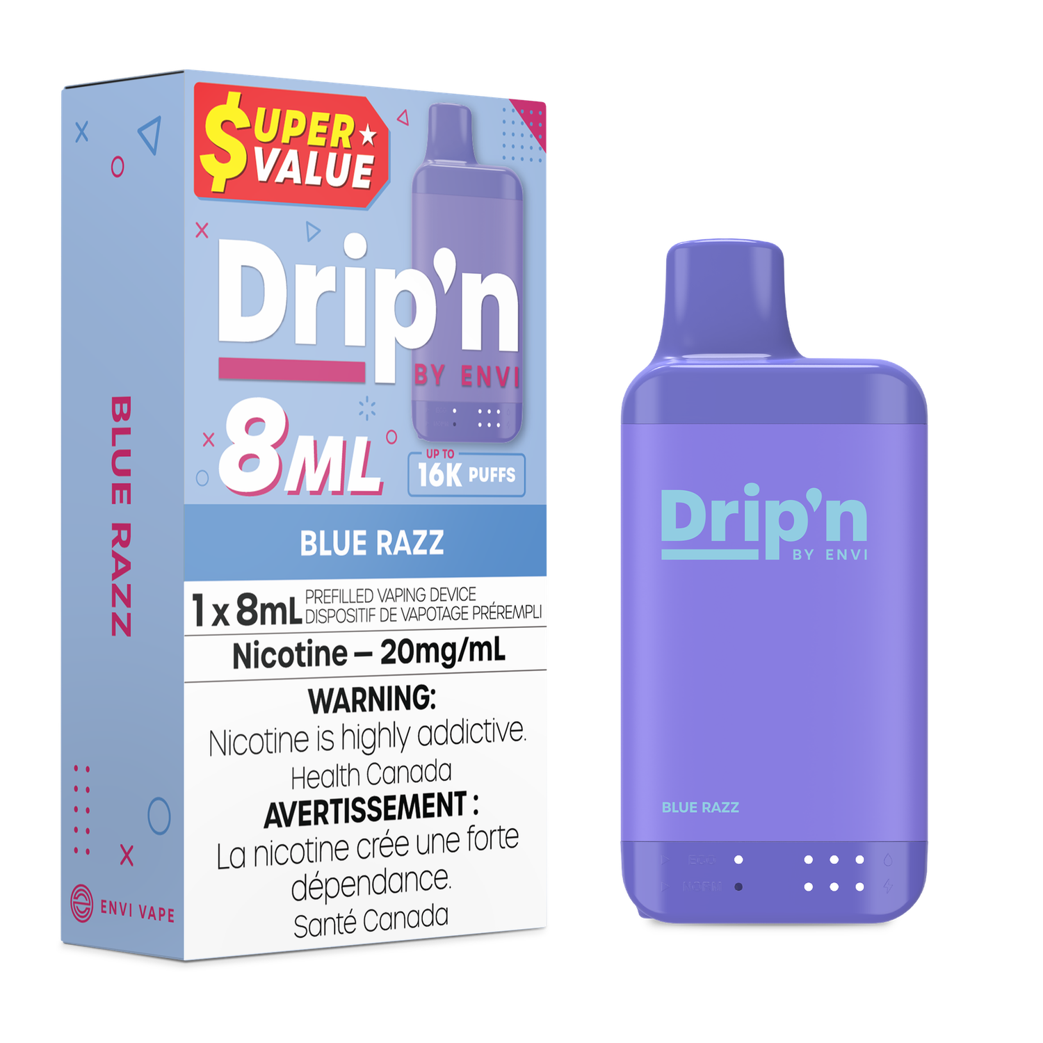 Blue Razz - Drip&#39;n by Envi 8mL Disposable, Nicotine: 20mg