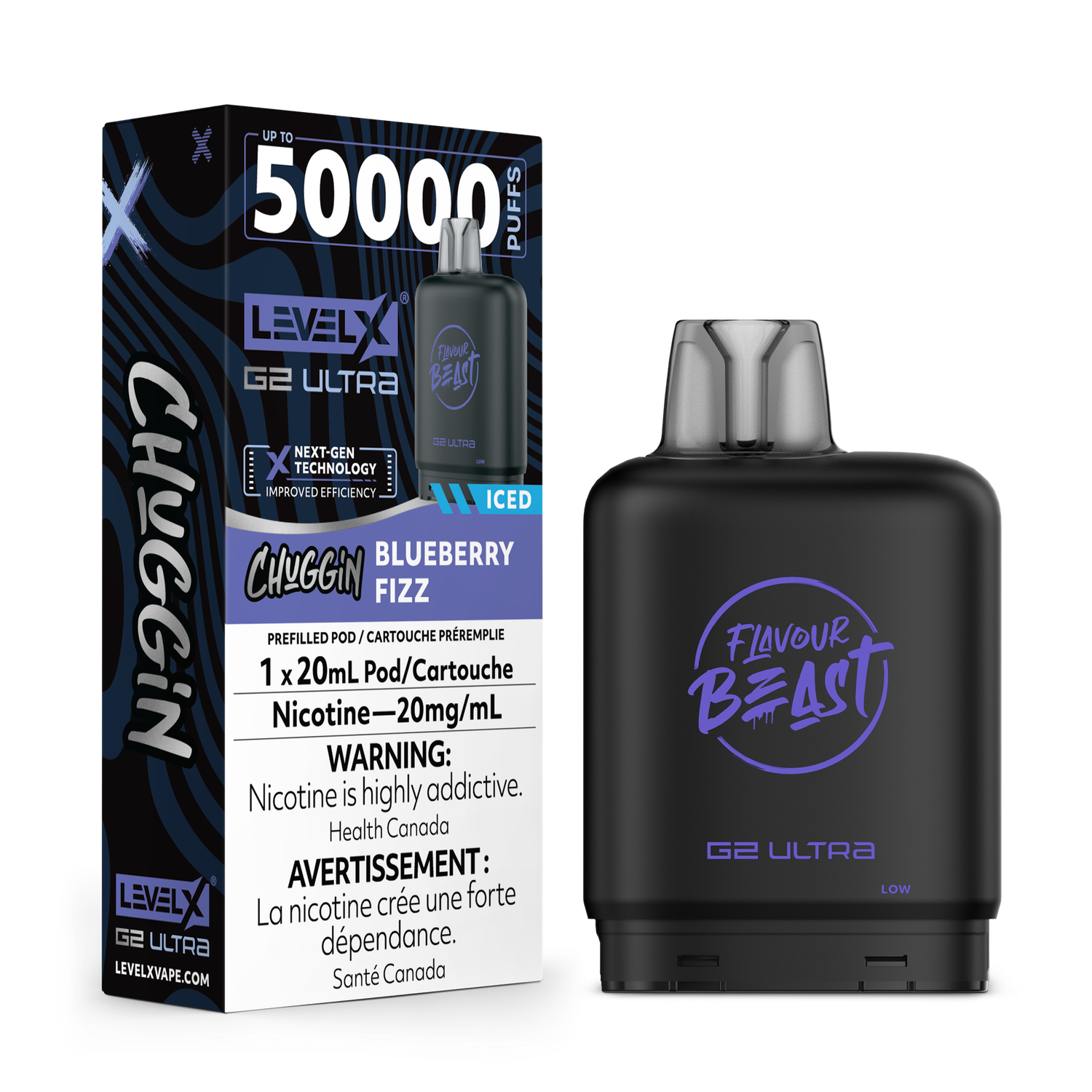 Blueberry Fizz Flavour Beast Level X G2 Ultra Pod, Nicotine: 20mg