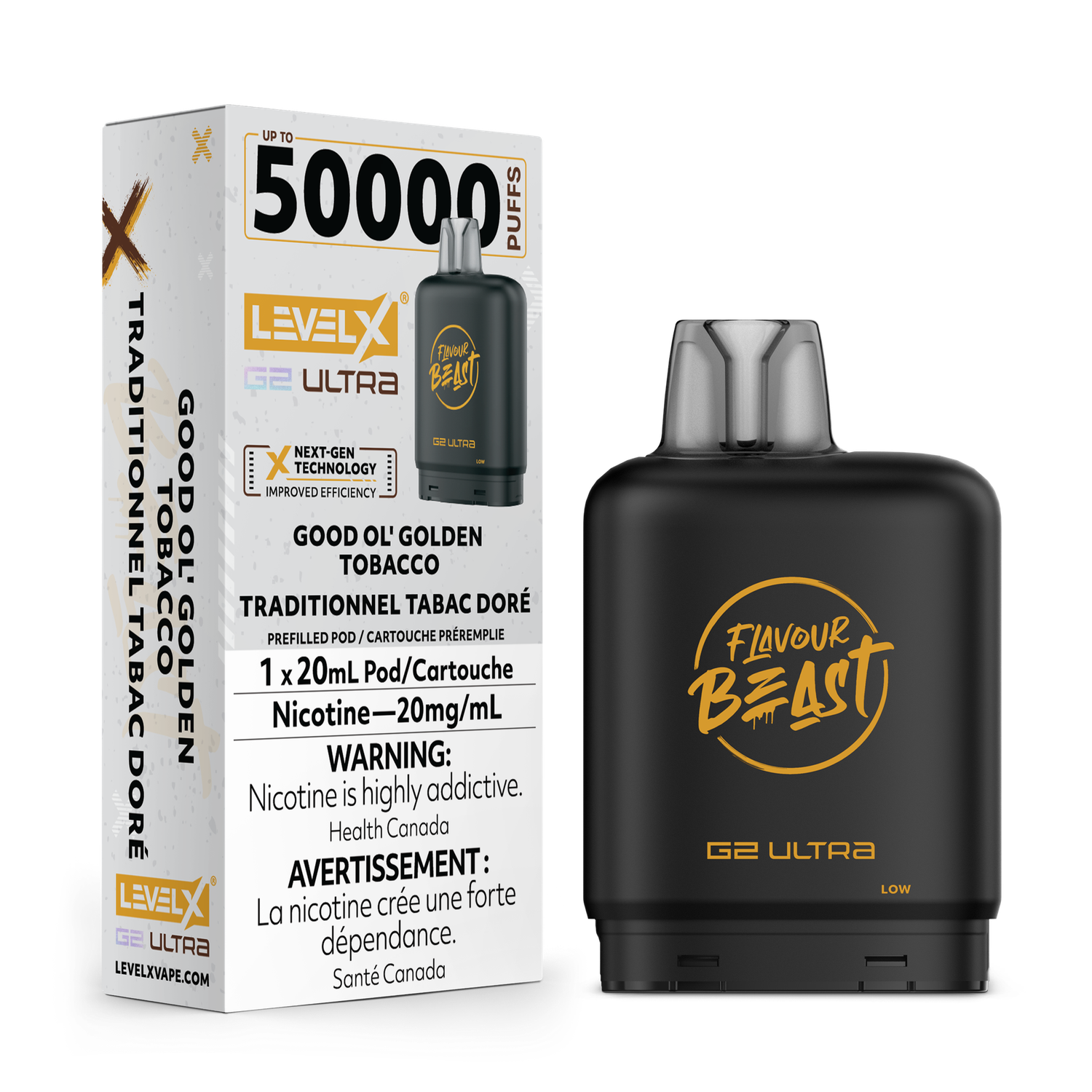 Good Ol&#39; Golden Tobacco Flavour Beast Level X G2 Ultra Pod, Nicotine: 20mg