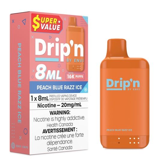 Peach Blue Razz Ice - Drip&#39;n by Envi 8mL Disposable, Nicotine: 20mg