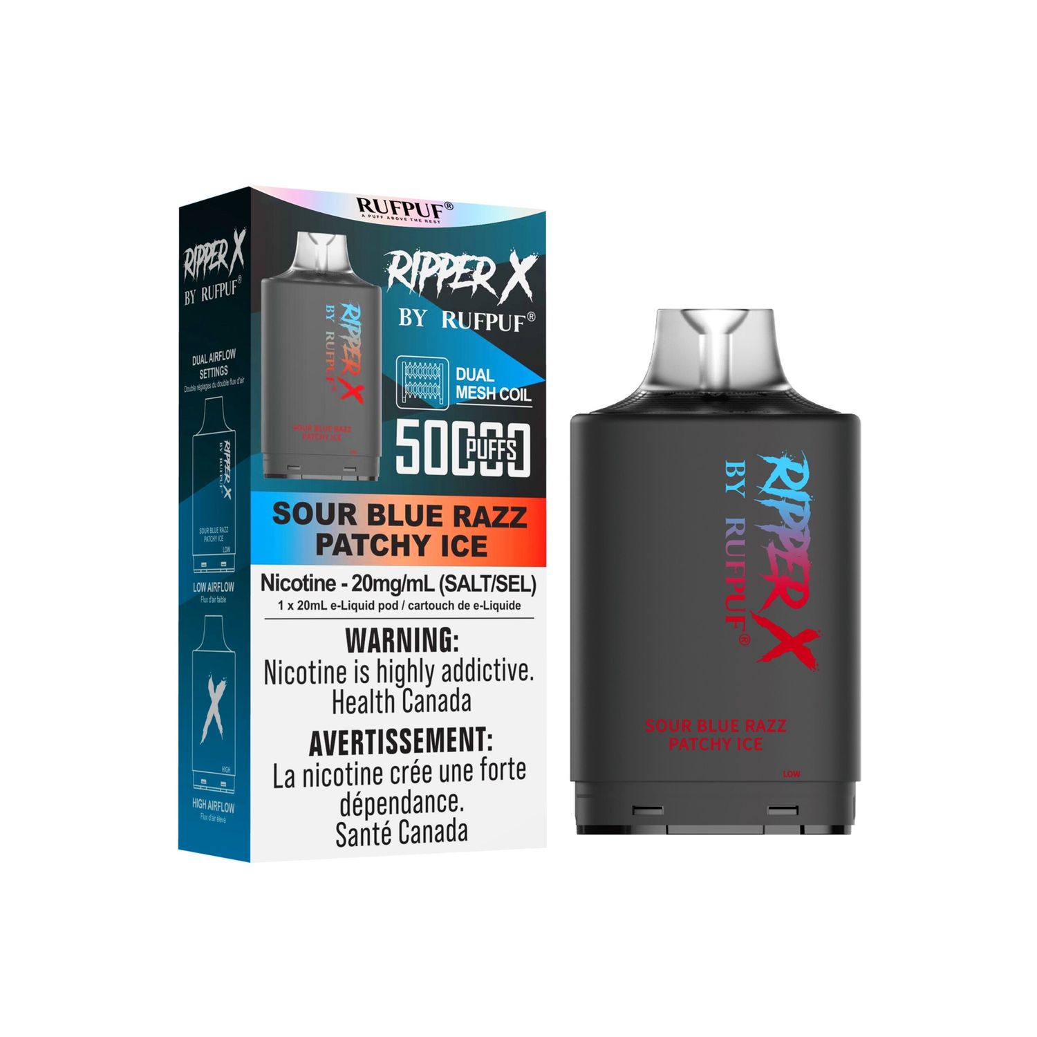 Sour Blue Razz Patchy Ice Ripper X 50K Pod, Nicotine: 20mg