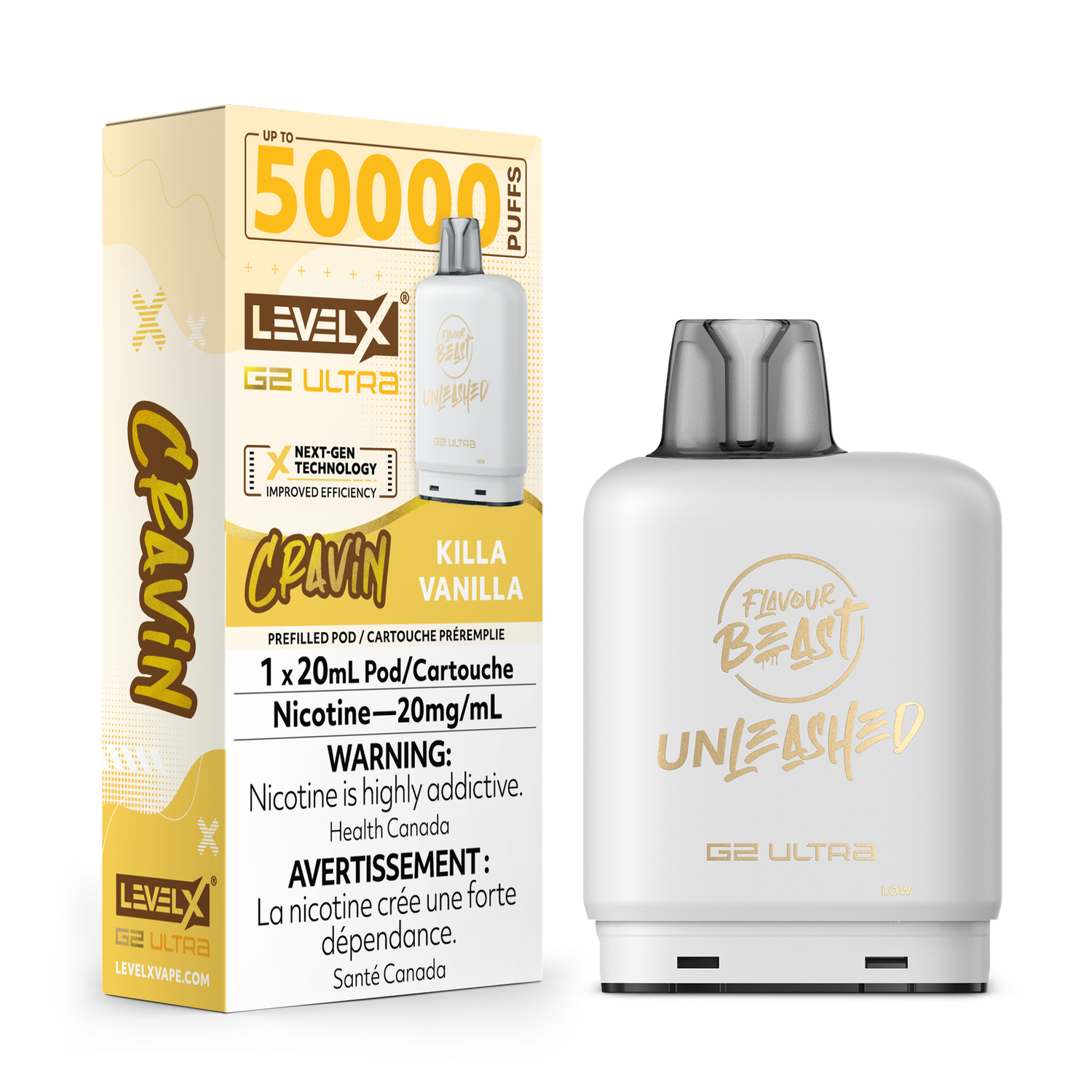 Cravin&#39; Killa Vanilla Flavour Beast Unleashed Level X G2 Ultra Pod, Nicotine: 20mg