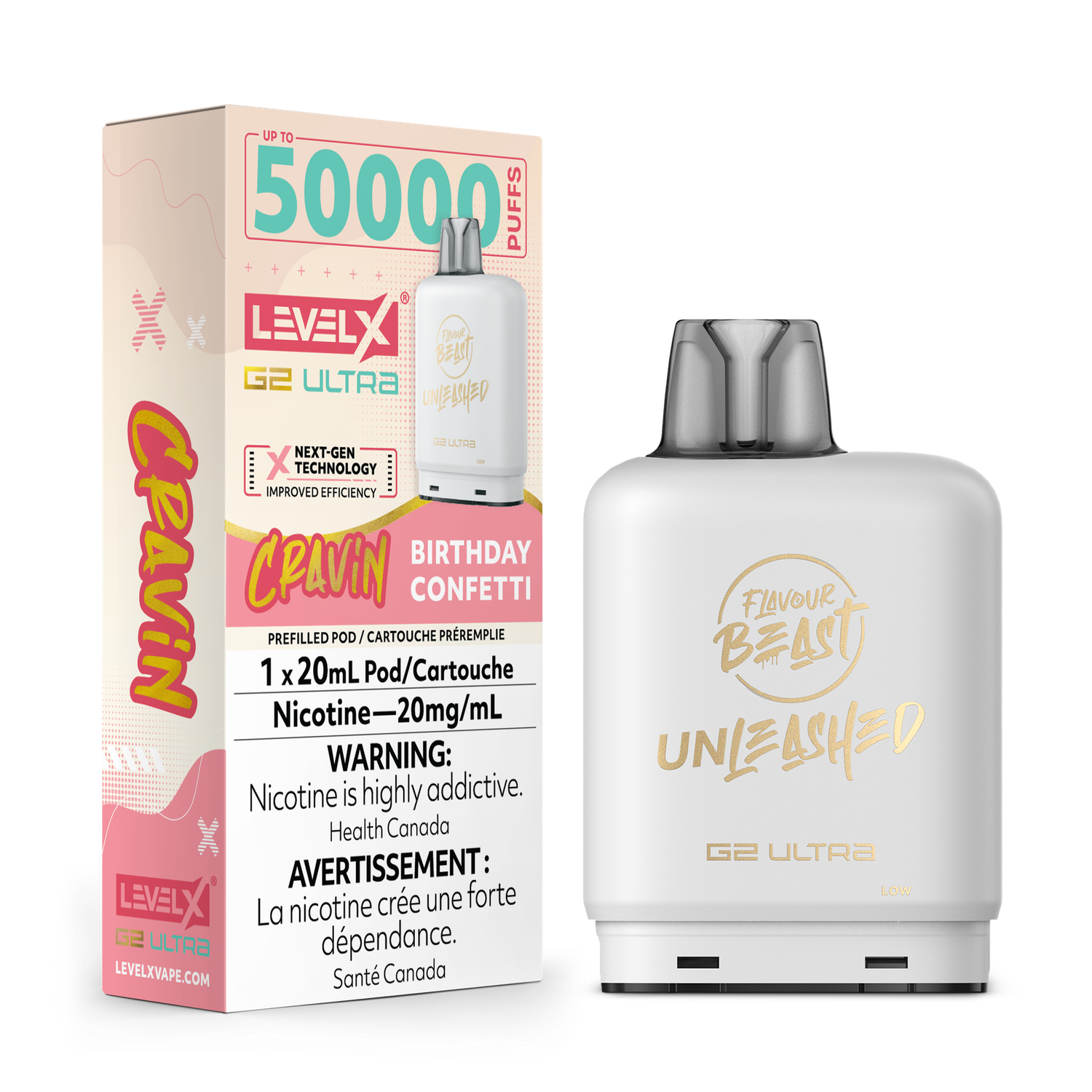 Cravin&#39; Birthday Confetti Flavour Beast Unleashed Level X G2 Ultra Pod, Nicotine: 20mg