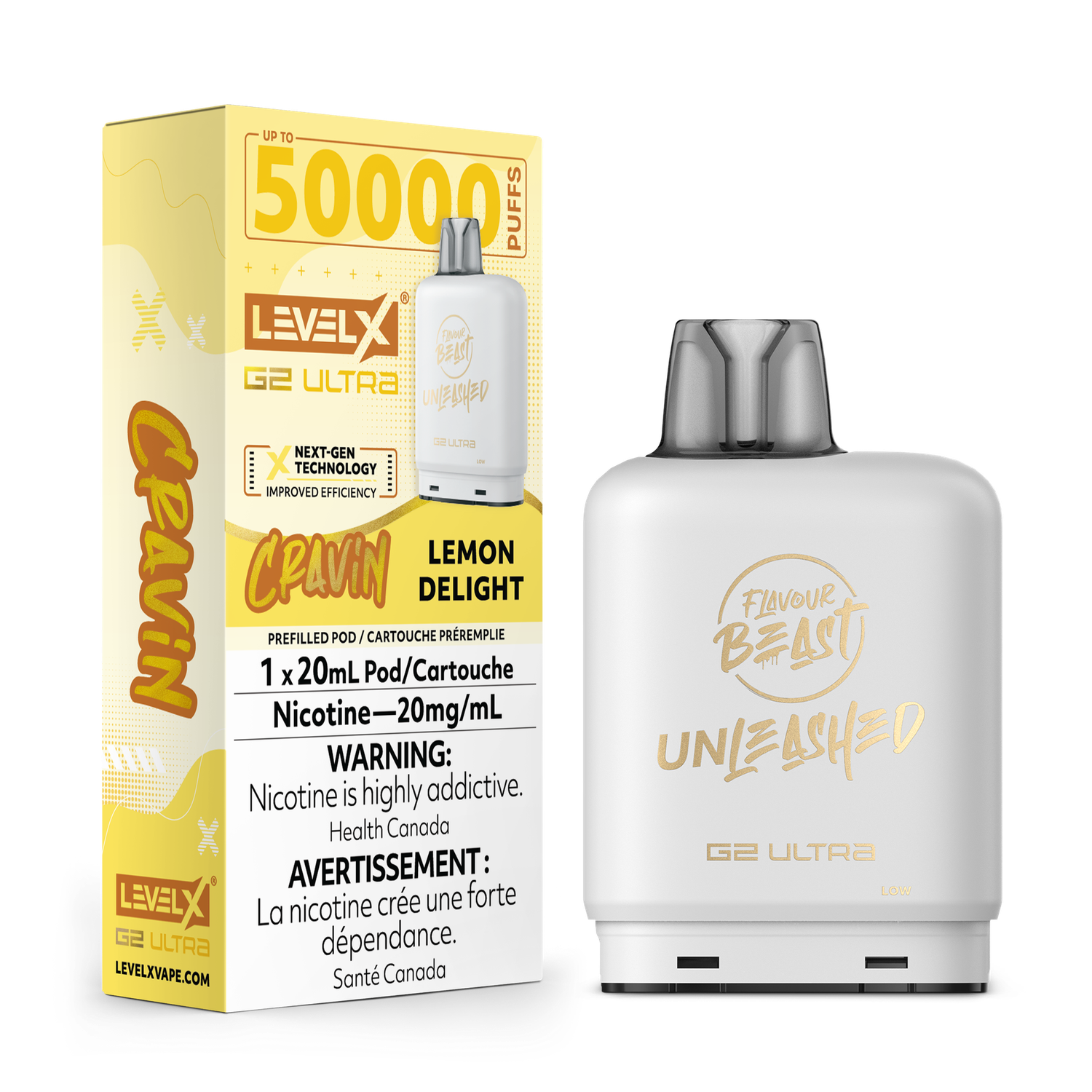 Cravin&#39; Lemon Delight Flavour Beast Unleashed Level X G2 Ultra Pod, Nicotine: 20mg