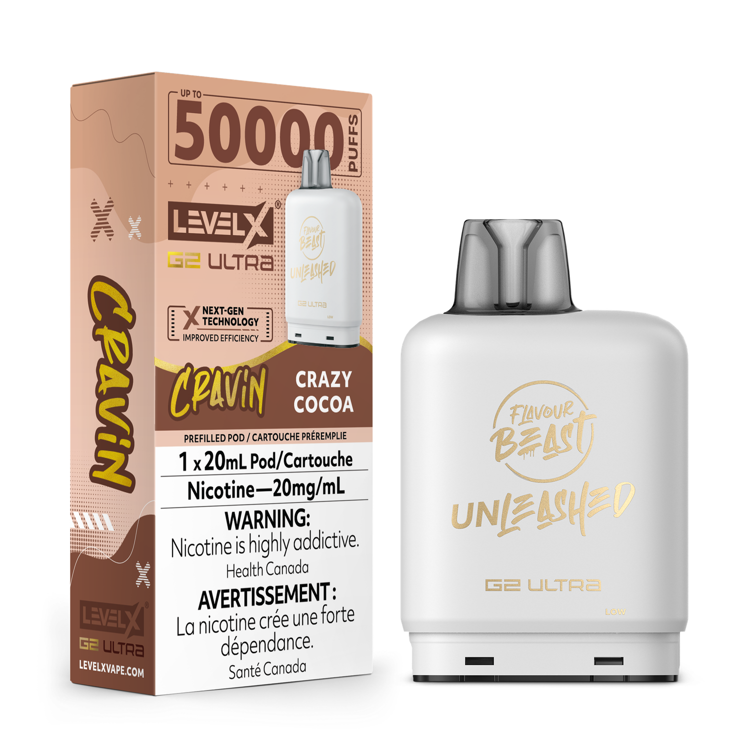 Cravin&#39; Crazy Cocoa Flavour Beast Unleashed Level X G2 Ultra Pod, Nicotine: 20mg