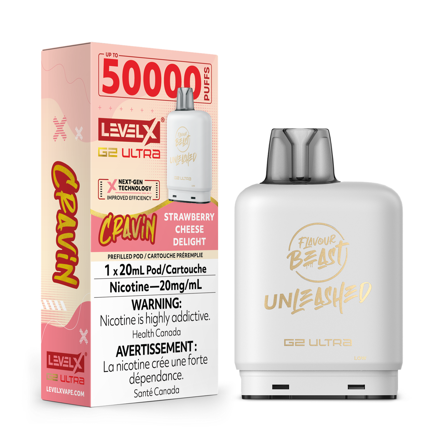 Cravin&#39; Strawberry Cheese Delight Flavour Beast Unleashed Level X G2 Ultra Pod, Nicotine: 20mg