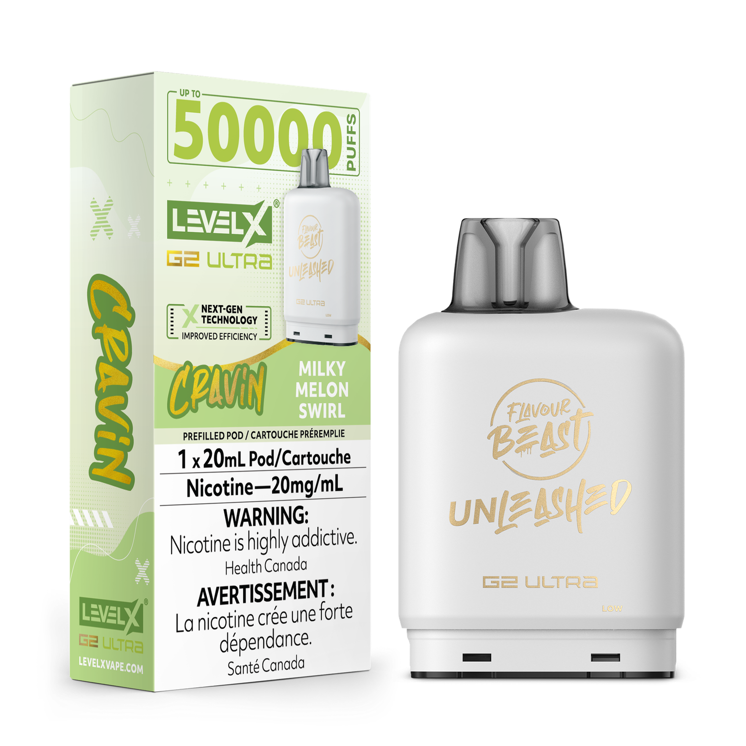 Cravin&#39; Milky Melon Swirl Flavour Beast Unleashed Level X G2 Ultra Pod, Nicotine: 20mg