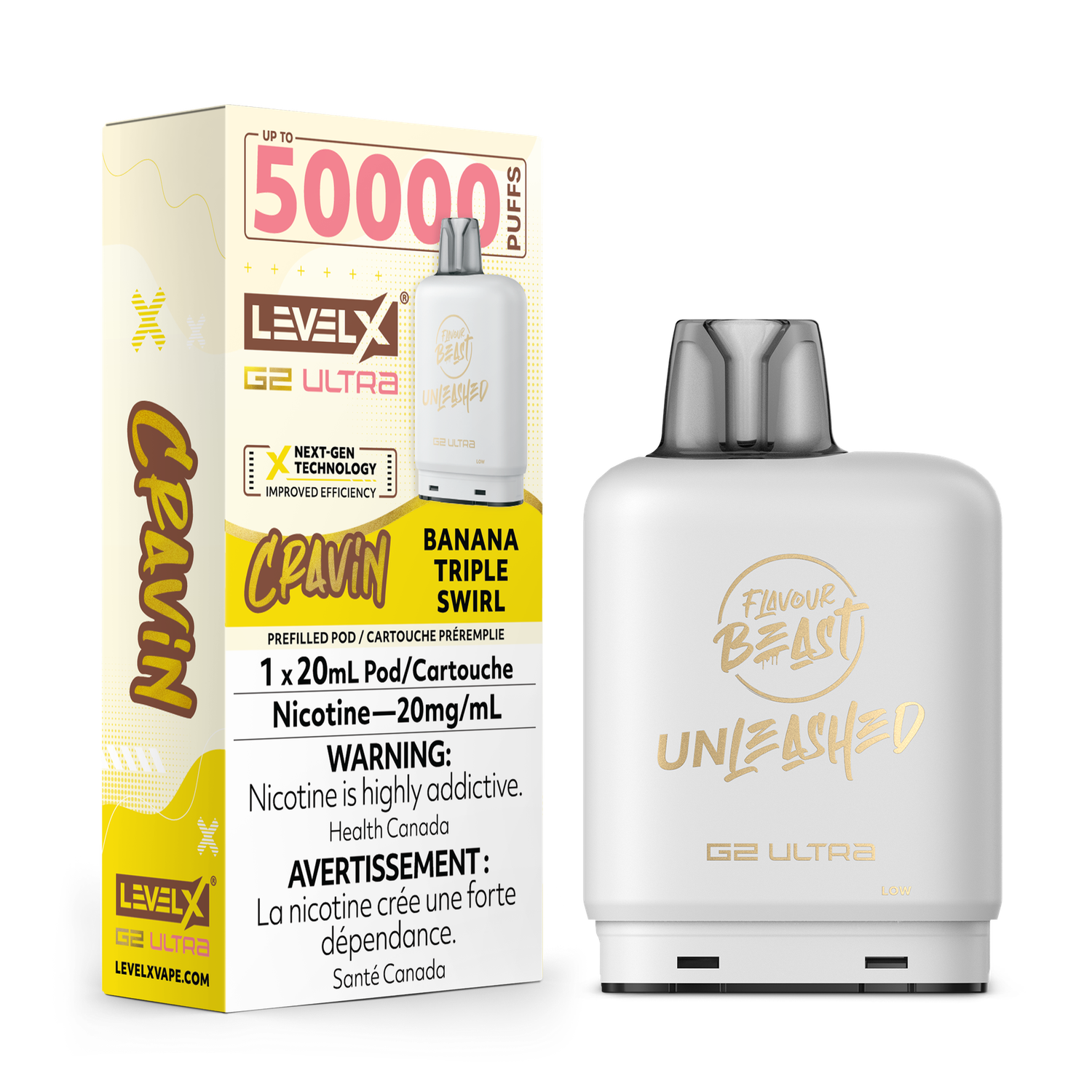 Cravin&#39; Banana Triple Swirl Flavour Beast Unleashed Level X G2 Ultra Pod, Nicotine: 20mg