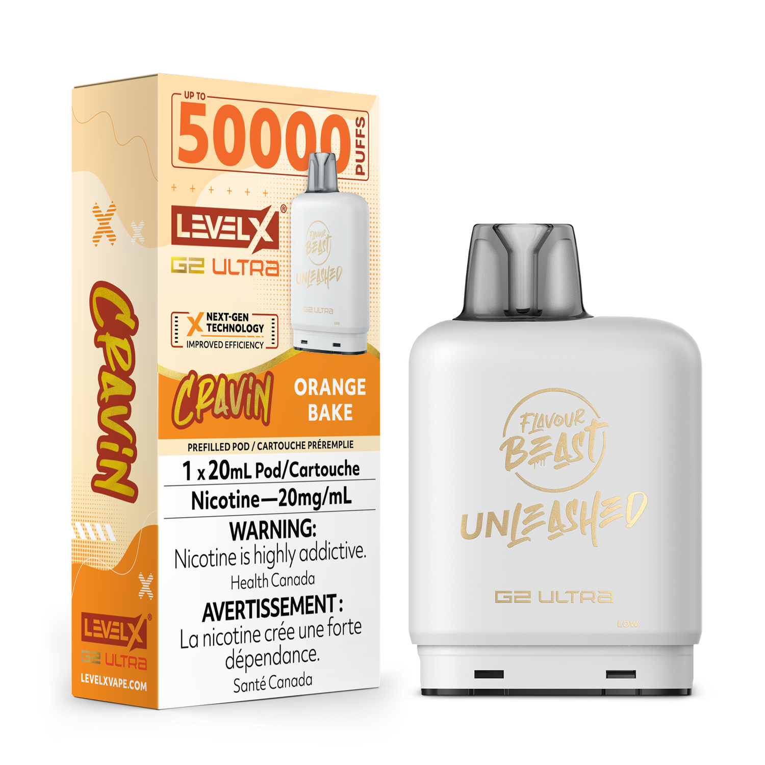 Cravin&#39; Orange Bake Flavour Beast Unleashed Level X G2 Ultra Pod, Nicotine: 20mg