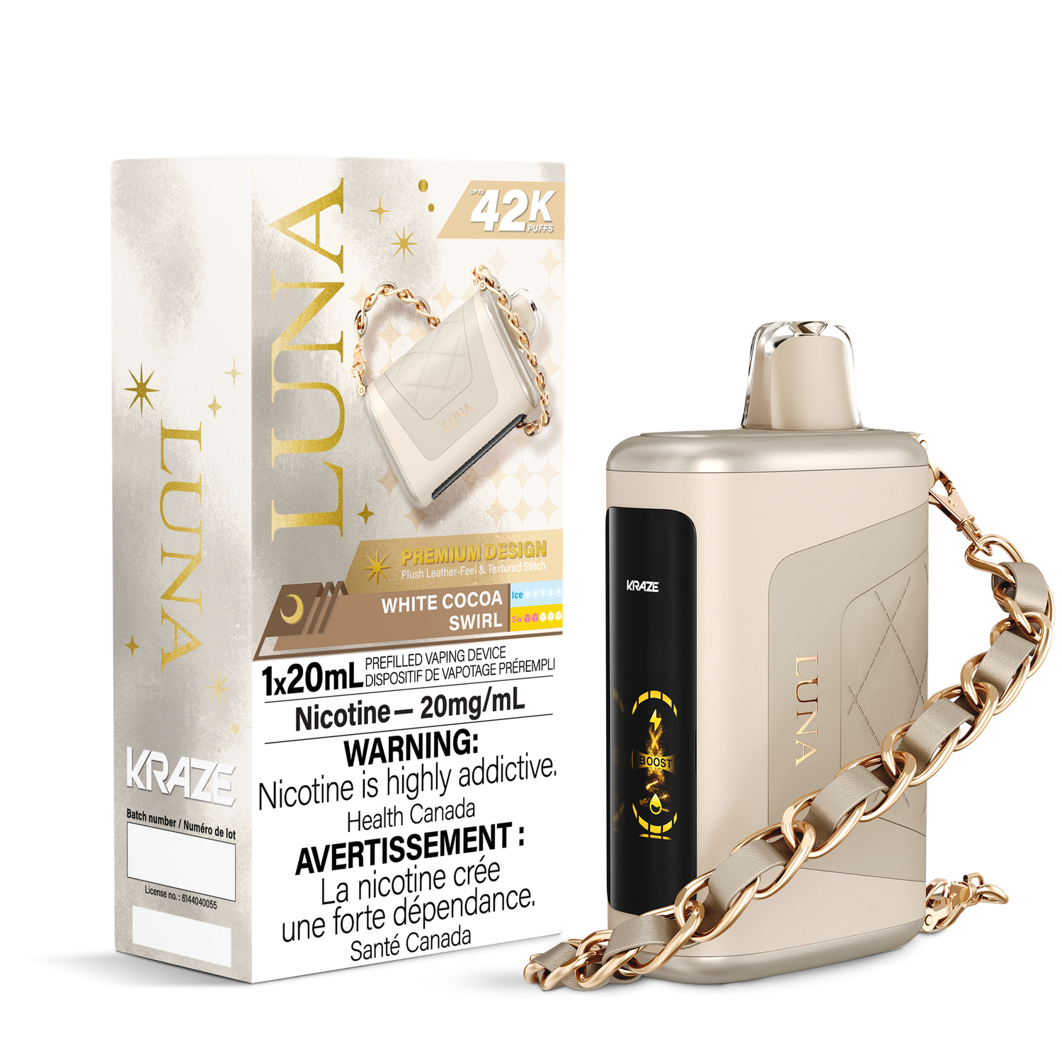 White Cocoa Swirl - Kraze Luna Disposable, Nicotine: 20mg