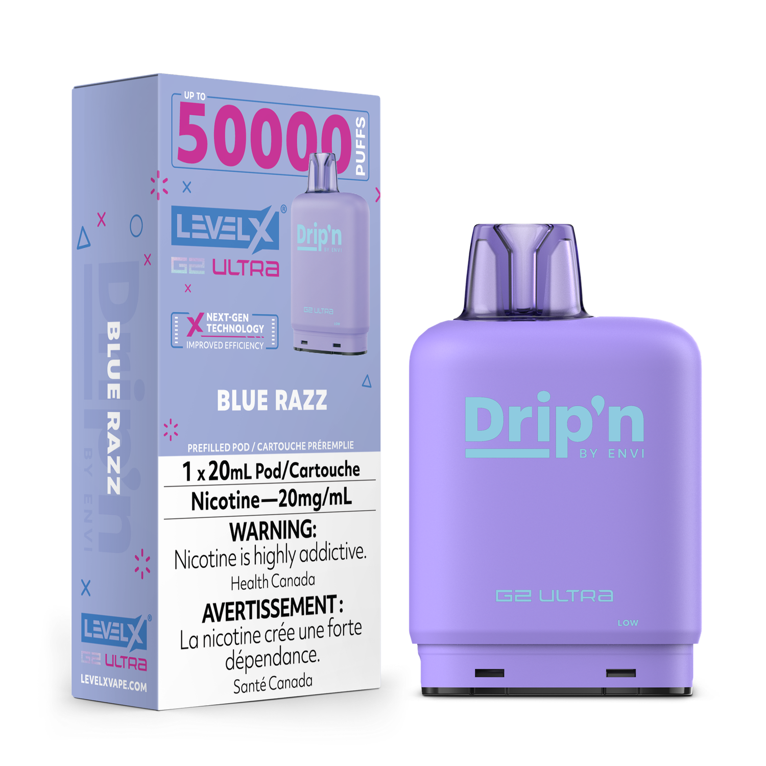 Blue Razz Drip&#39;n Level X G2 Ultra Pod, Nicotine: 20mg