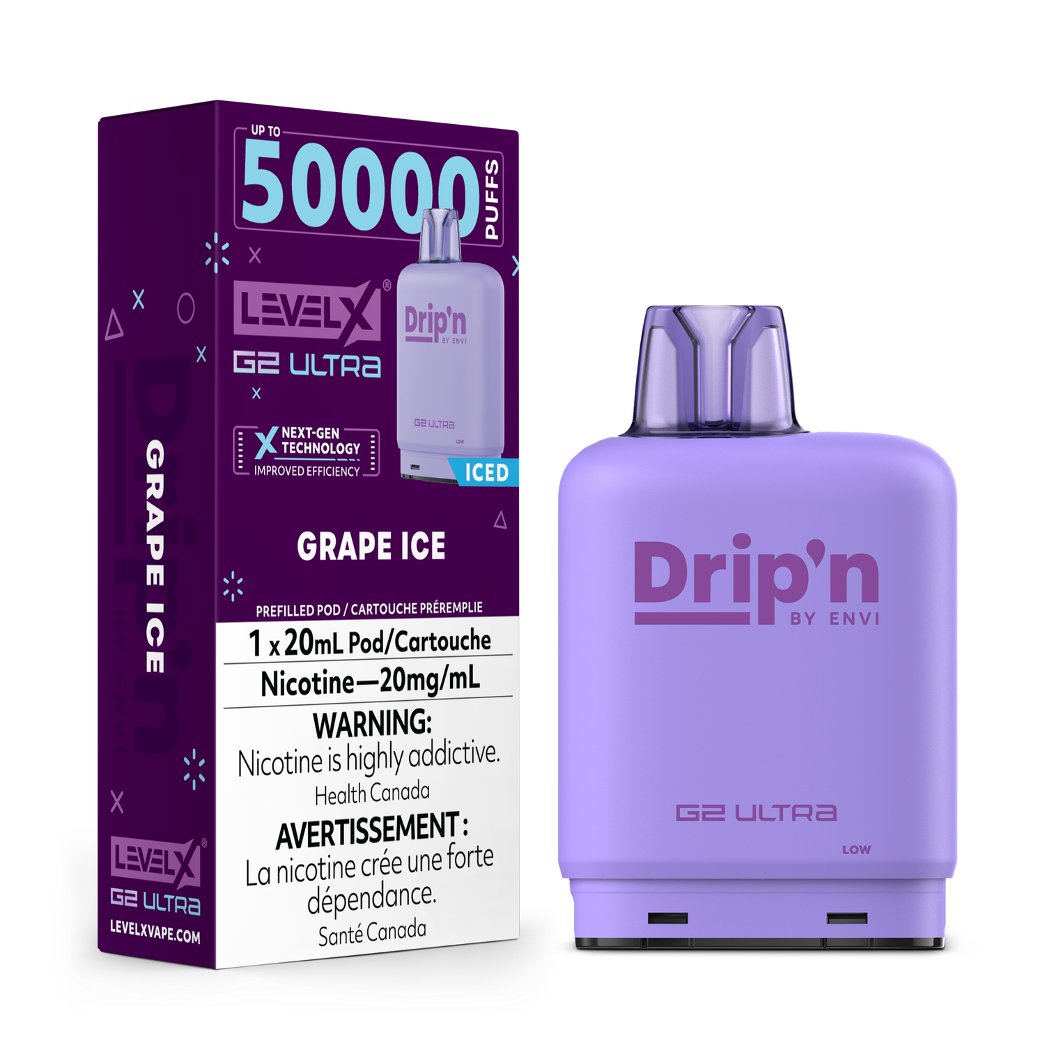 Grape Ice Drip&#39;n Level X G2 Ultra Pod, Nicotine: 20mg
