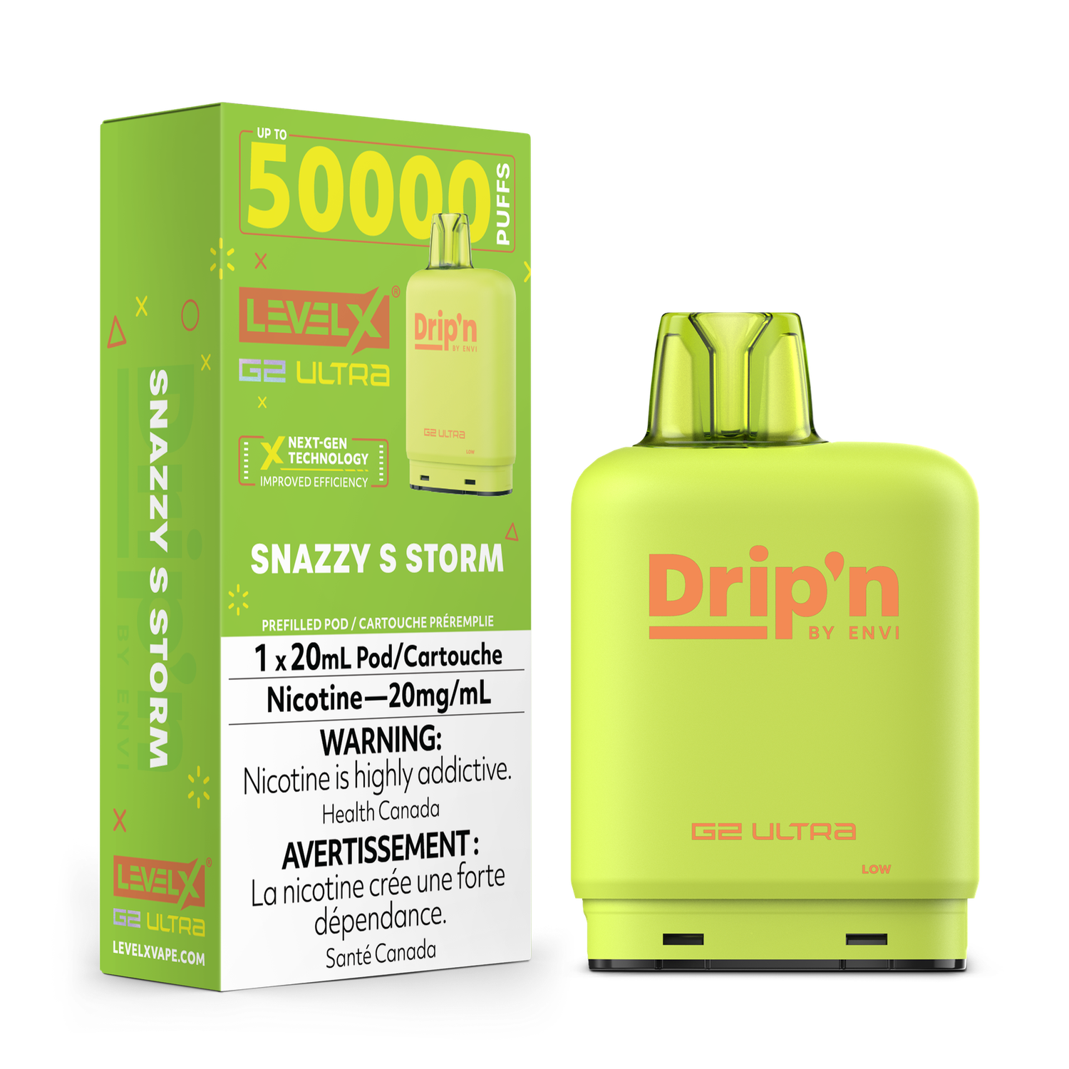 Snazzy S Storm Drip&#39;n Level X G2 Ultra Pod, Nicotine: 20mg
