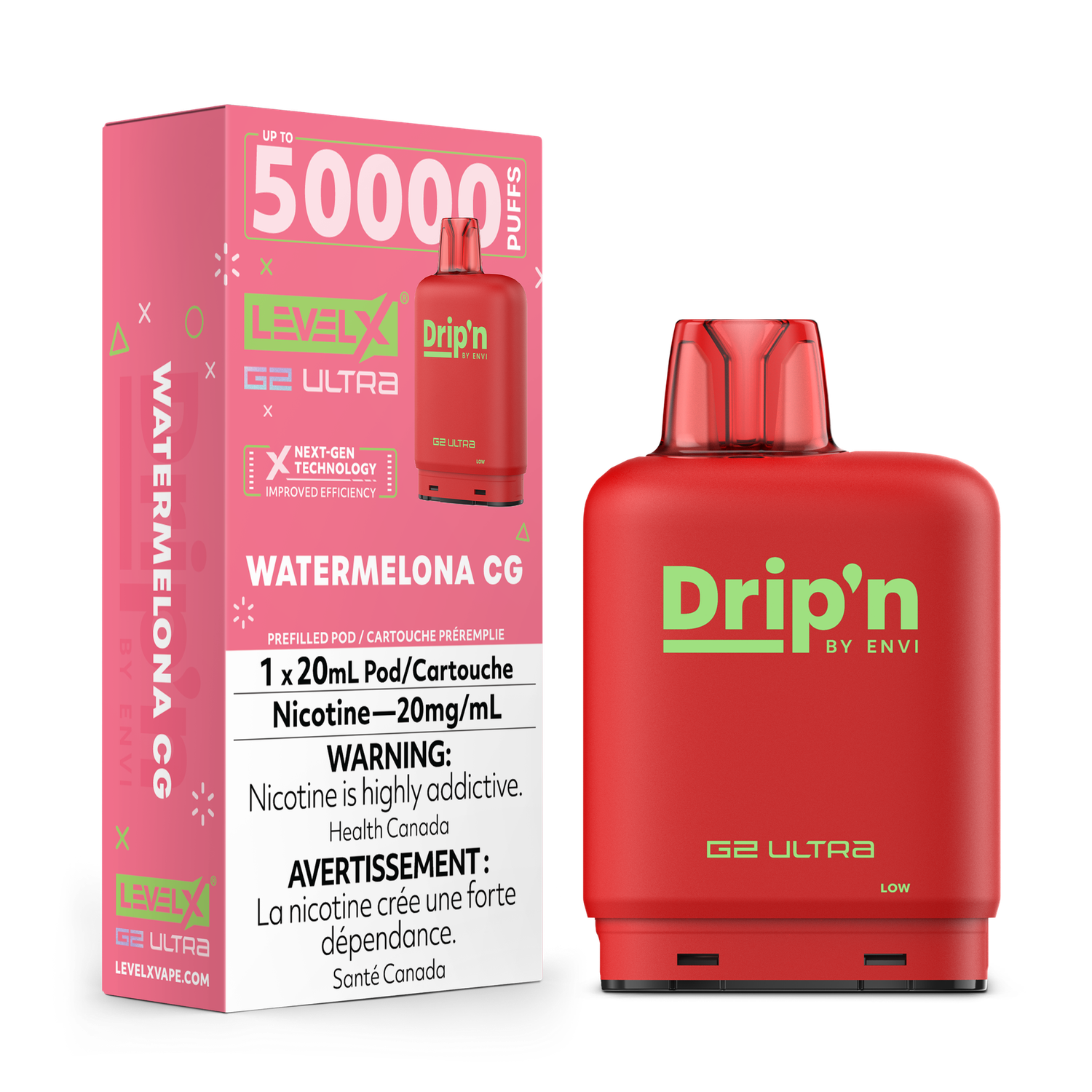 Watermelona CG Drip&#39;n Level X G2 Ultra Pod, Nicotine: 20mg