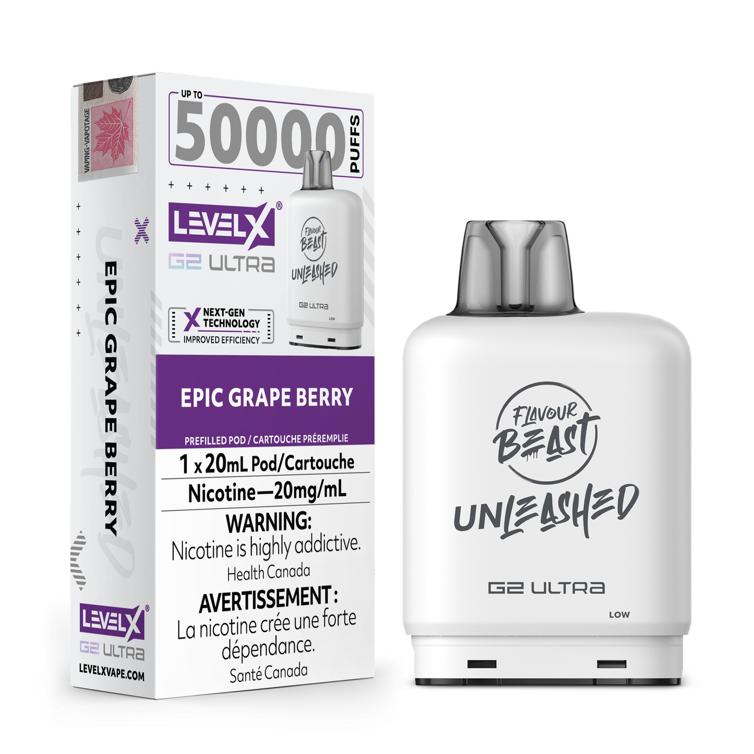 Epic Grape Berry Flavour Beast Unleashed Level X G2 Ultra Pod, Nicotine: 20mg