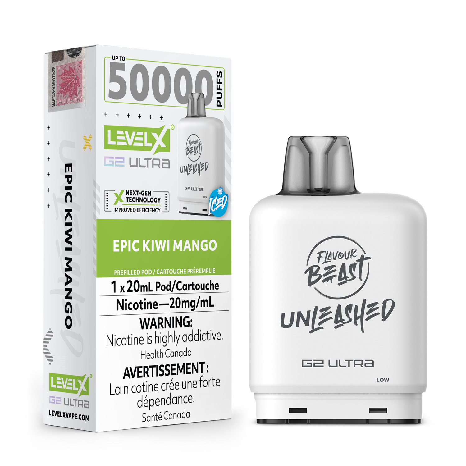 Epic Kiwi Mango Flavour Beast Unleashed Level X G2 Ultra Pod, Nicotine: 20mg