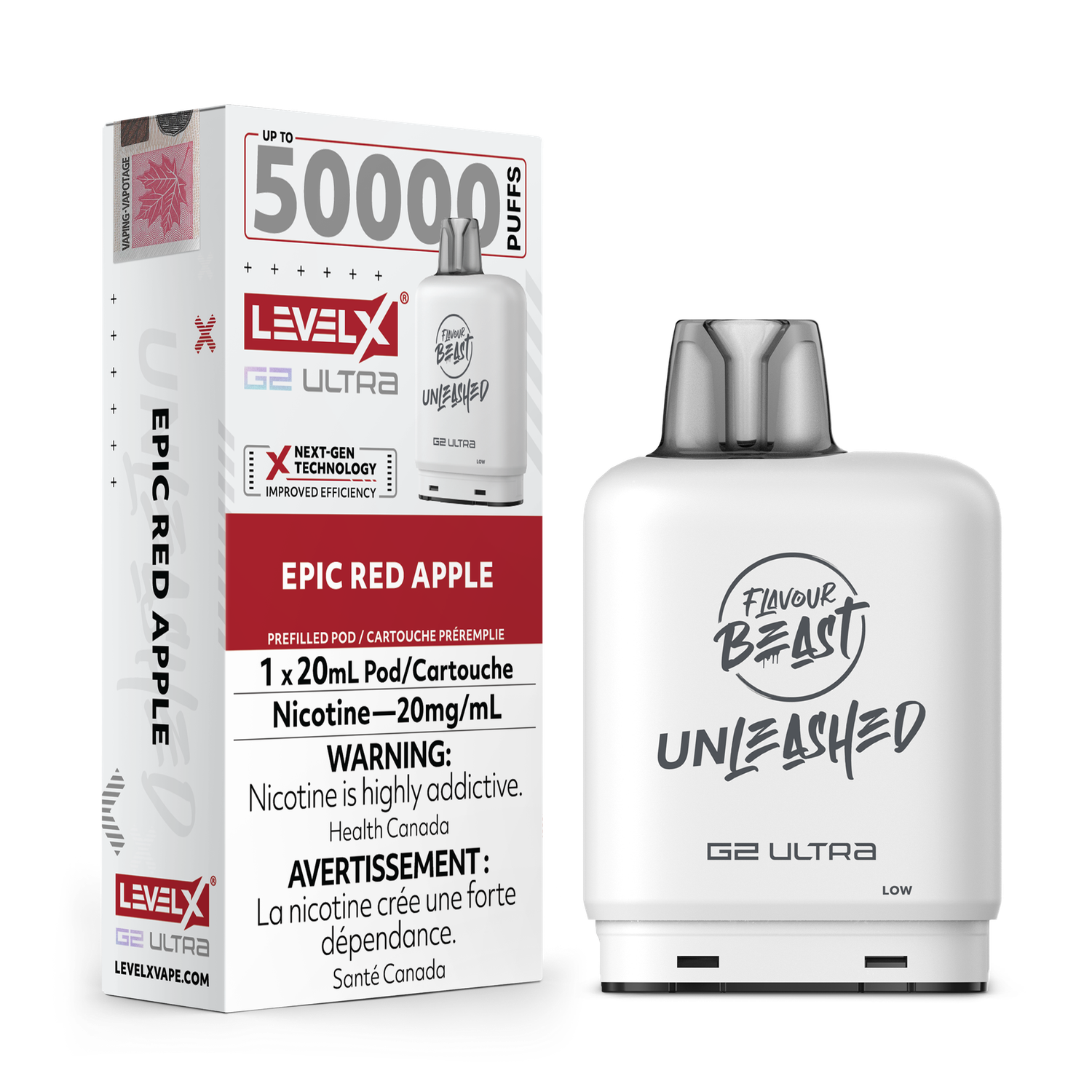 Epic Red Apple Flavour Beast Unleashed Level X G2 Ultra Pod, Nicotine: 20mg