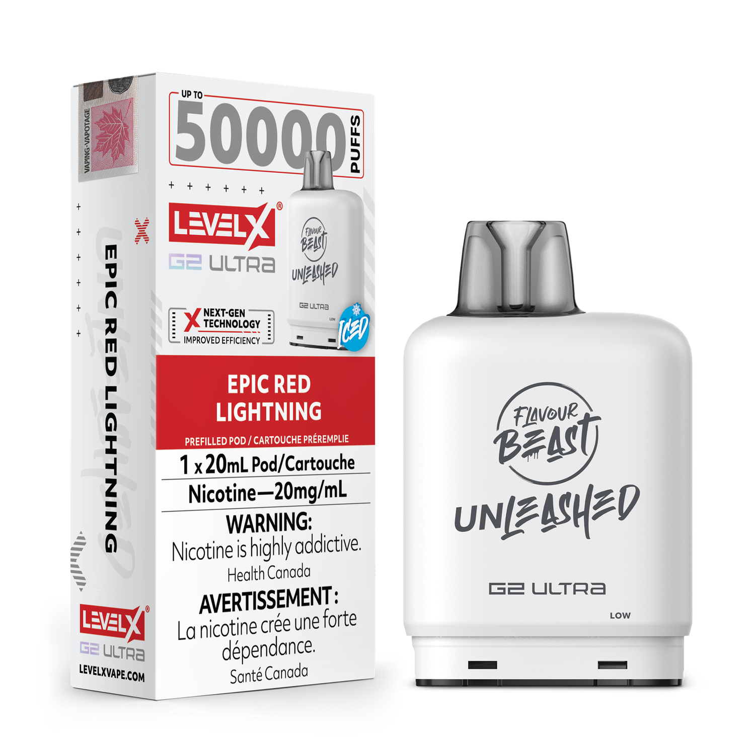 Epic Red Lightning Flavour Beast Unleashed Level X G2 Ultra Pod, Nicotine: 20mg