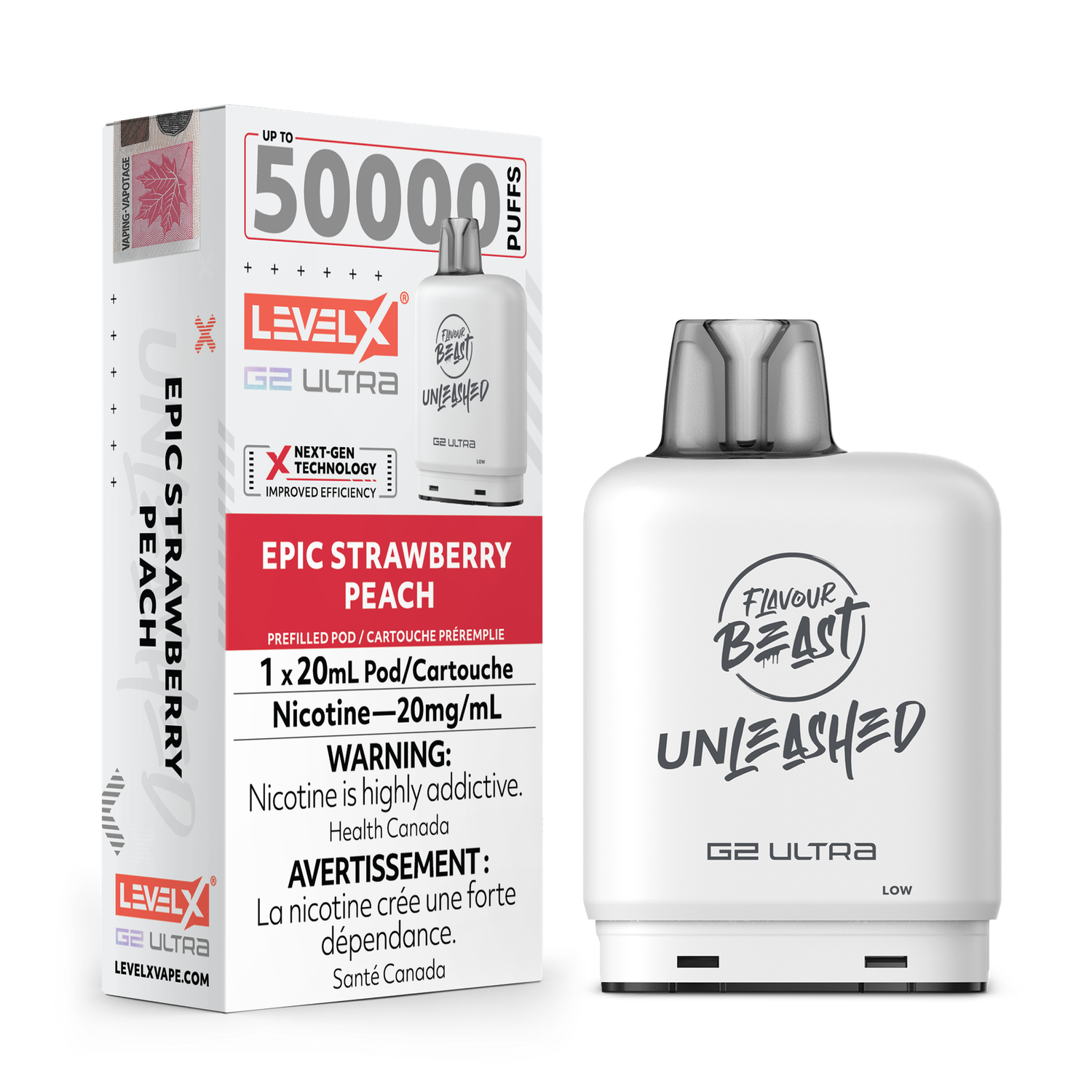 Epic Strawberry Peach Flavour Beast Unleashed Level X G2 Ultra Pod, Nicotine: 20mg