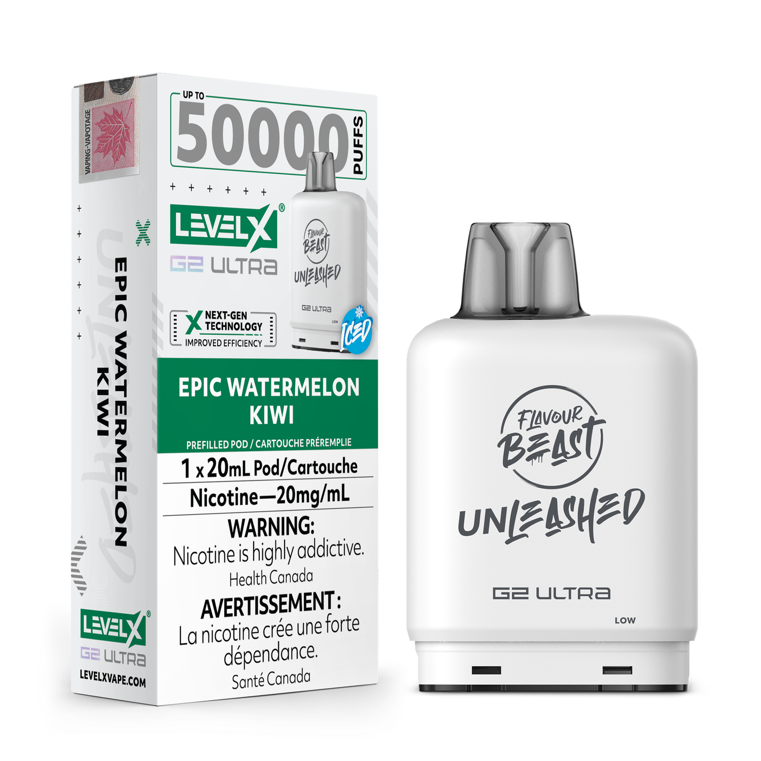 Epic Watermelon Kiwi Flavour Beast Unleashed Level X G2 Ultra Pod, Nicotine: 20mg