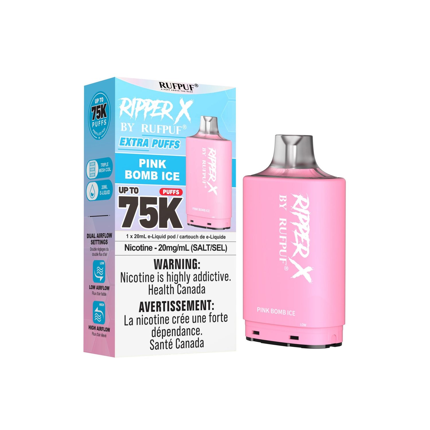 Pink Bomb Ice Ripper X 75K Pod, Nicotine: 20mg