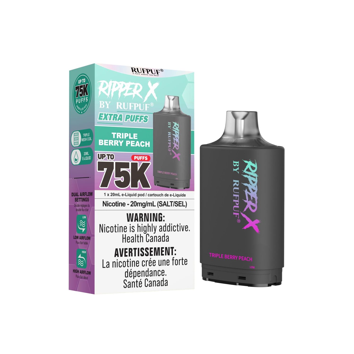 Triple Berry Peach Ripper X 75K Pod, Nicotine: 20mg