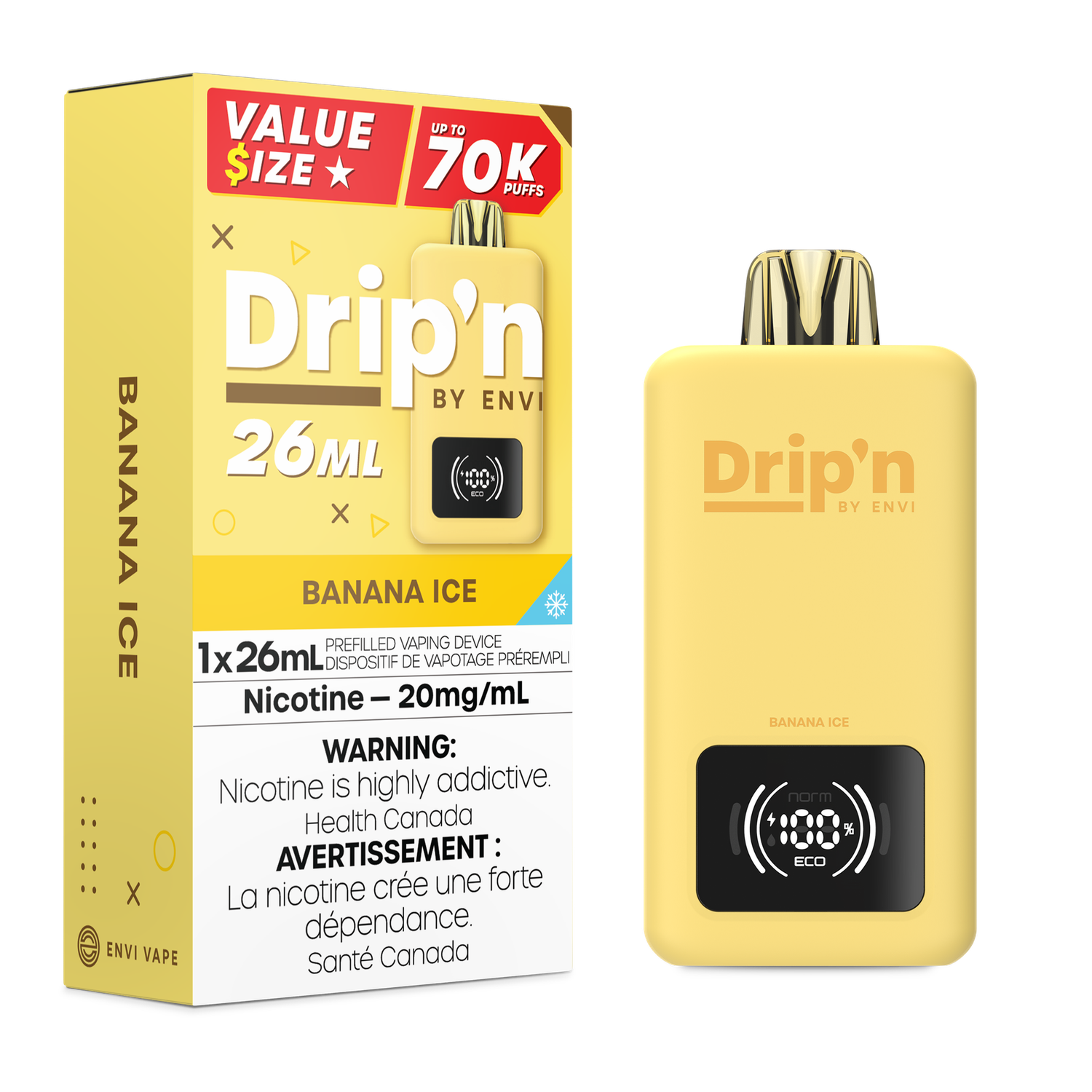 Banana Ice - Drip&#39;n by Envi 26mL Disposable, Nicotine: 20mg